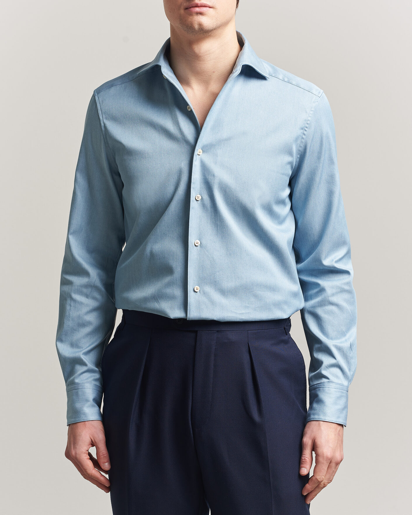 Heren | Overhemden | Stenströms | 1899 Slim One Piece Washed Denim Shirt Blue