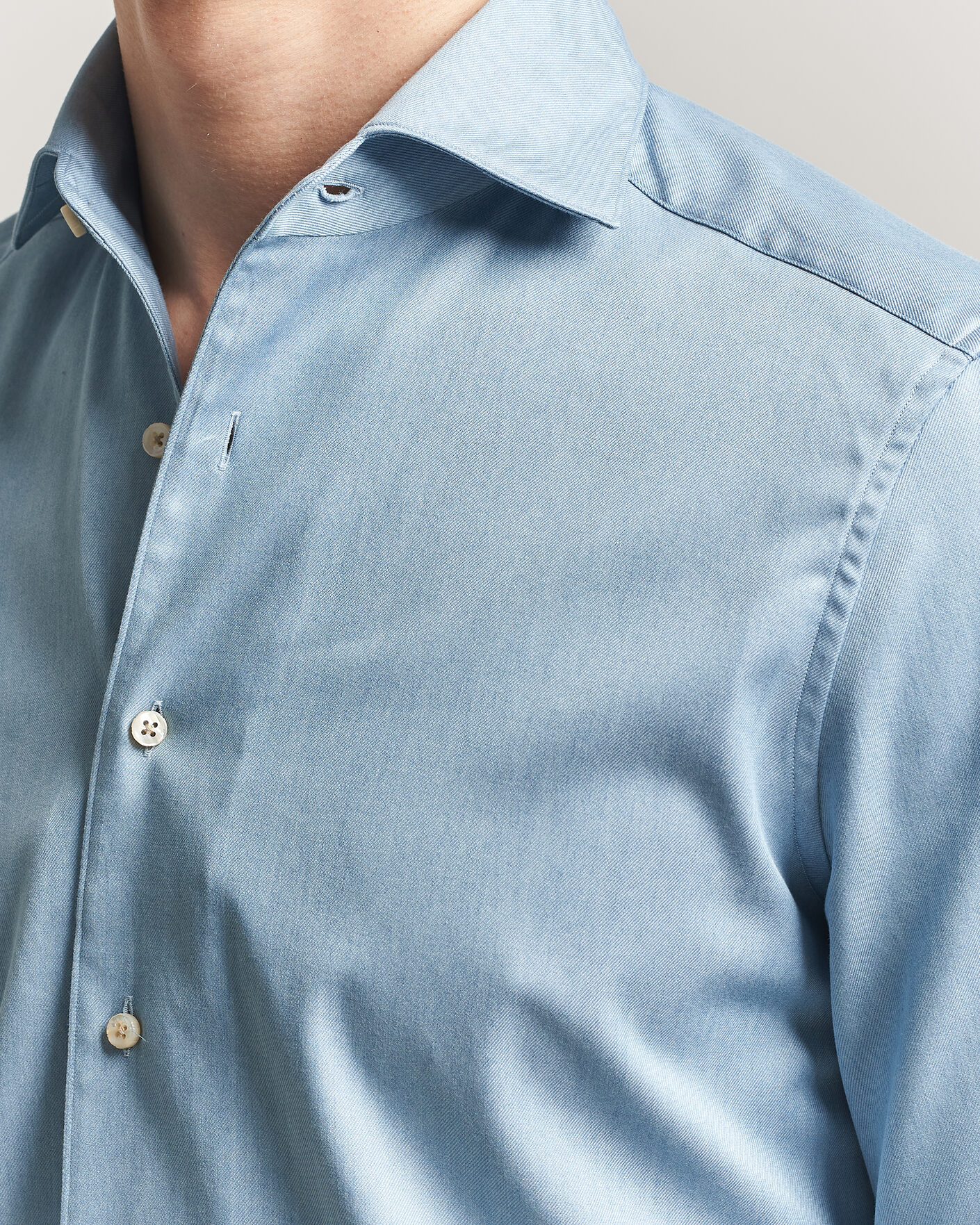 Heren | Overhemden | Stenströms | 1899 Slim One Piece Washed Denim Shirt Blue