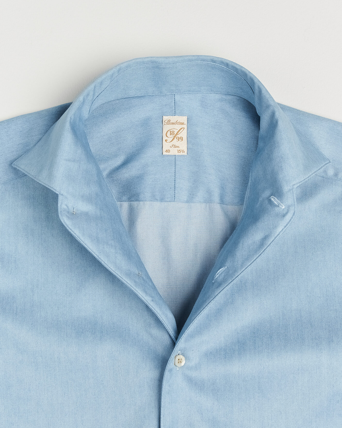 Heren | Overhemden | Stenströms | 1899 Slim One Piece Washed Denim Shirt Blue