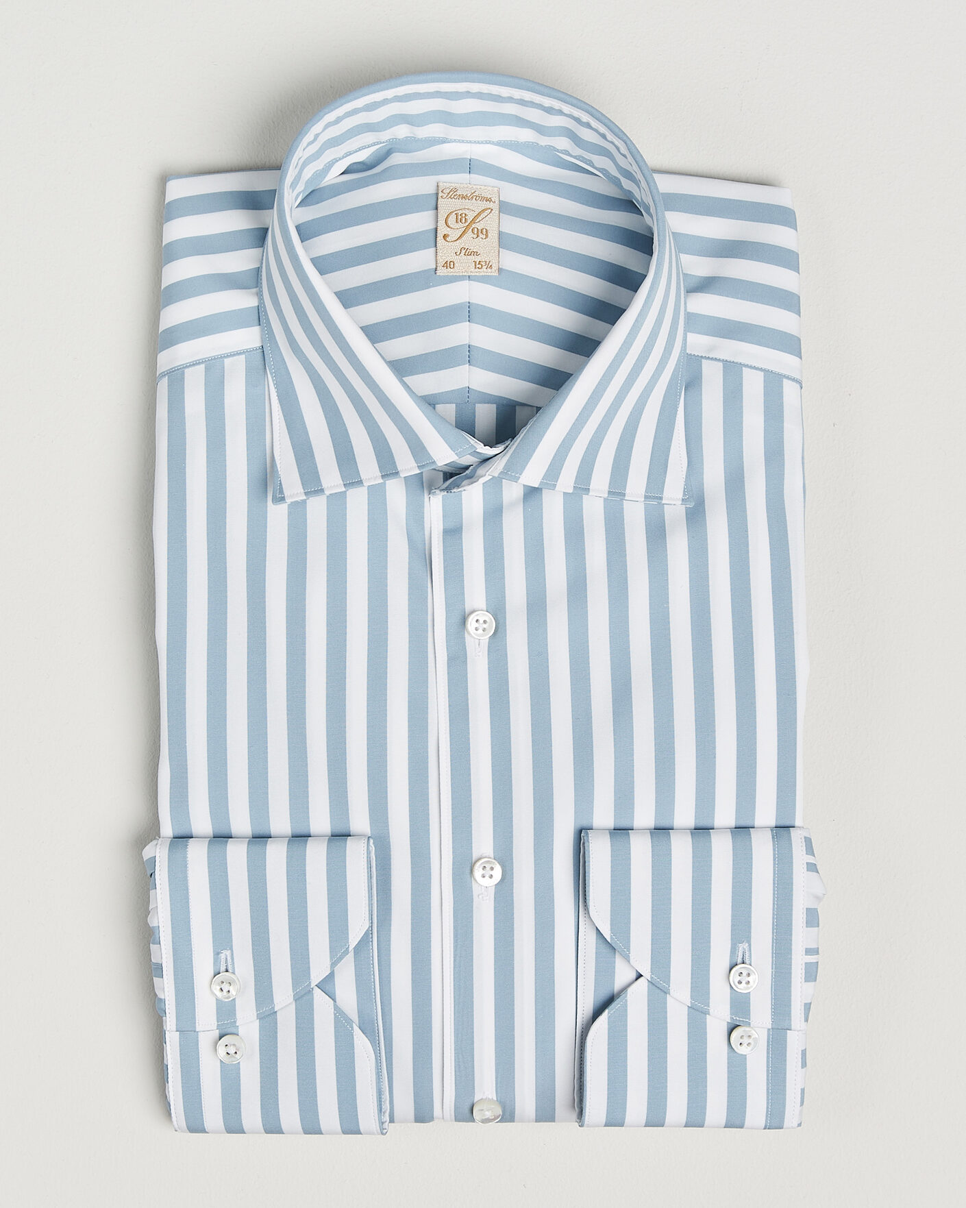 Heren | Overhemden | Stenströms | 1899 Cotton Twill Striped Shirt Blue