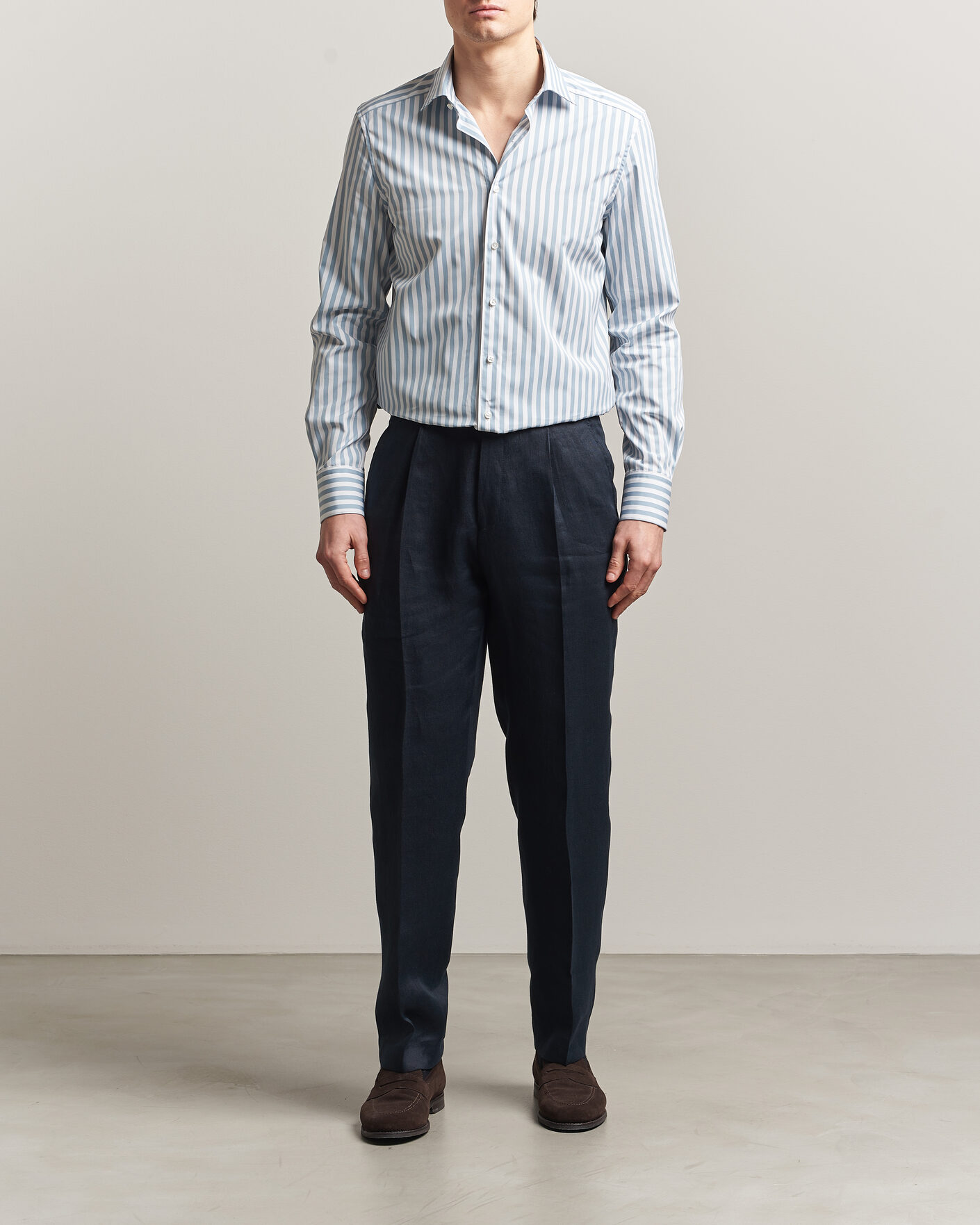 Heren | Overhemden | Stenströms | 1899 Cotton Twill Striped Shirt Blue