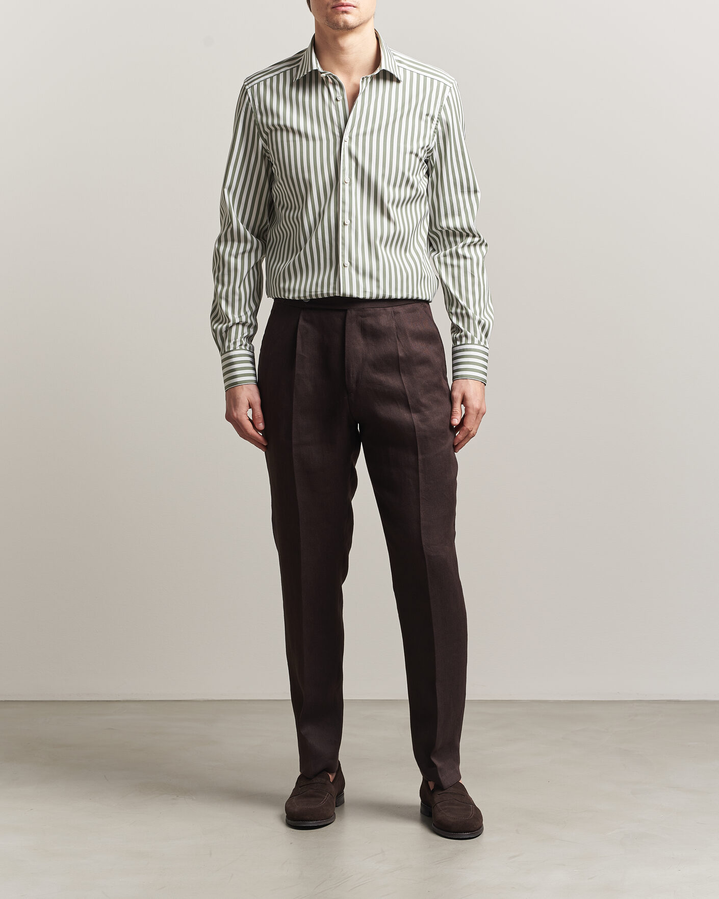 Heren | Overhemden | Stenströms | 1899 Cotton Twill Striped Shirt Green
