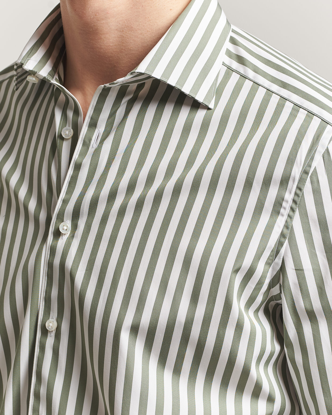 Heren | Overhemden | Stenströms | 1899 Cotton Twill Striped Shirt Green
