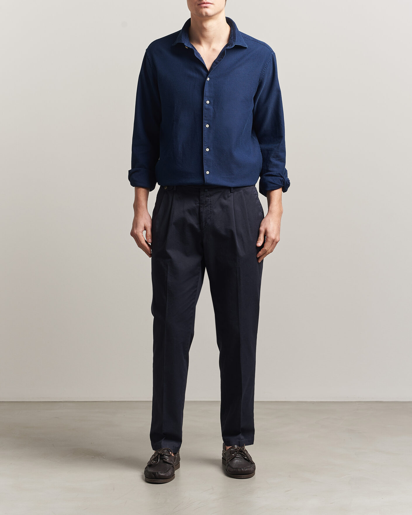 Heren | Overhemden | Stenströms | Regular Fit Structured Denim Shirt Navy