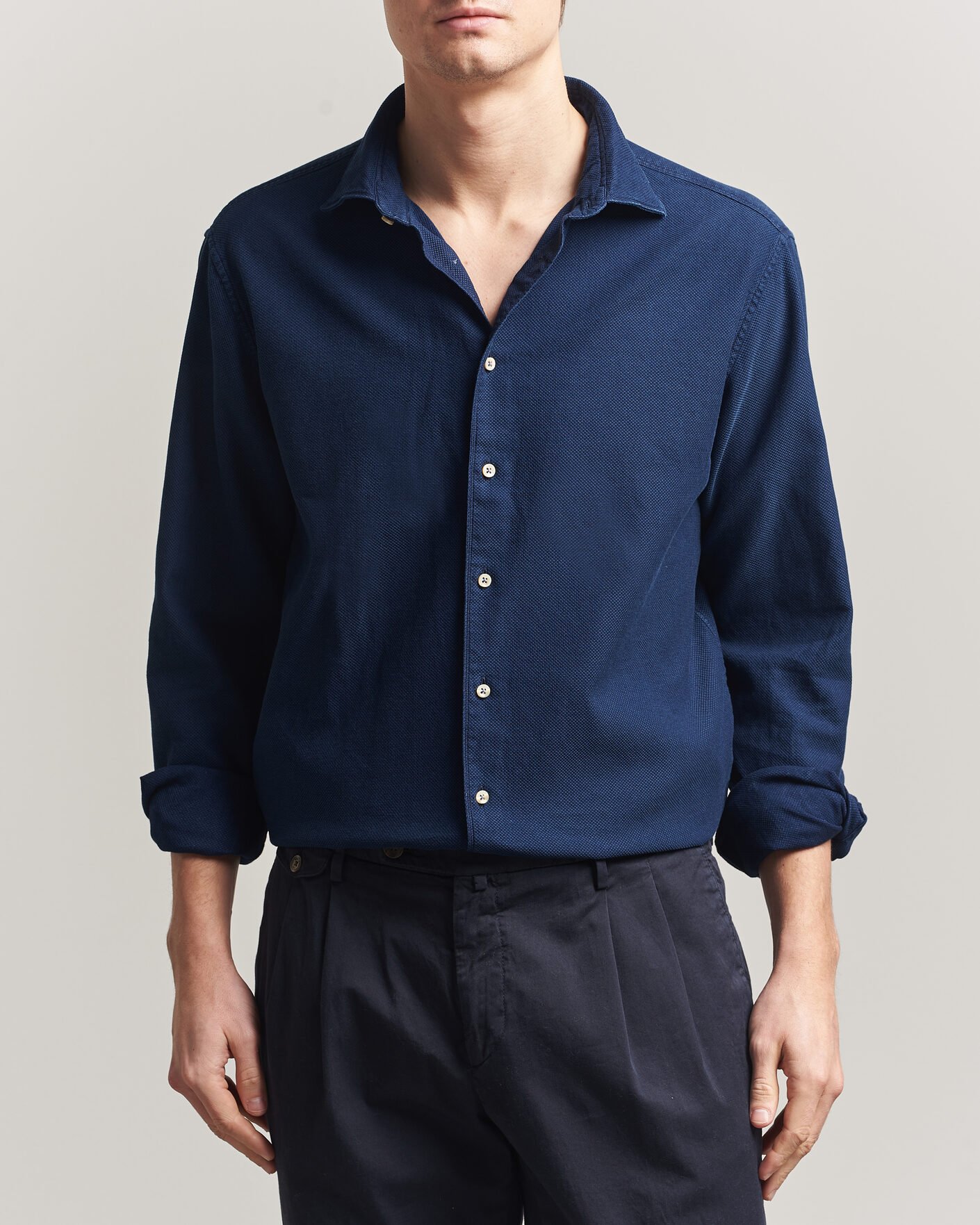 Heren | Overhemden | Stenströms | Regular Fit Structured Denim Shirt Navy
