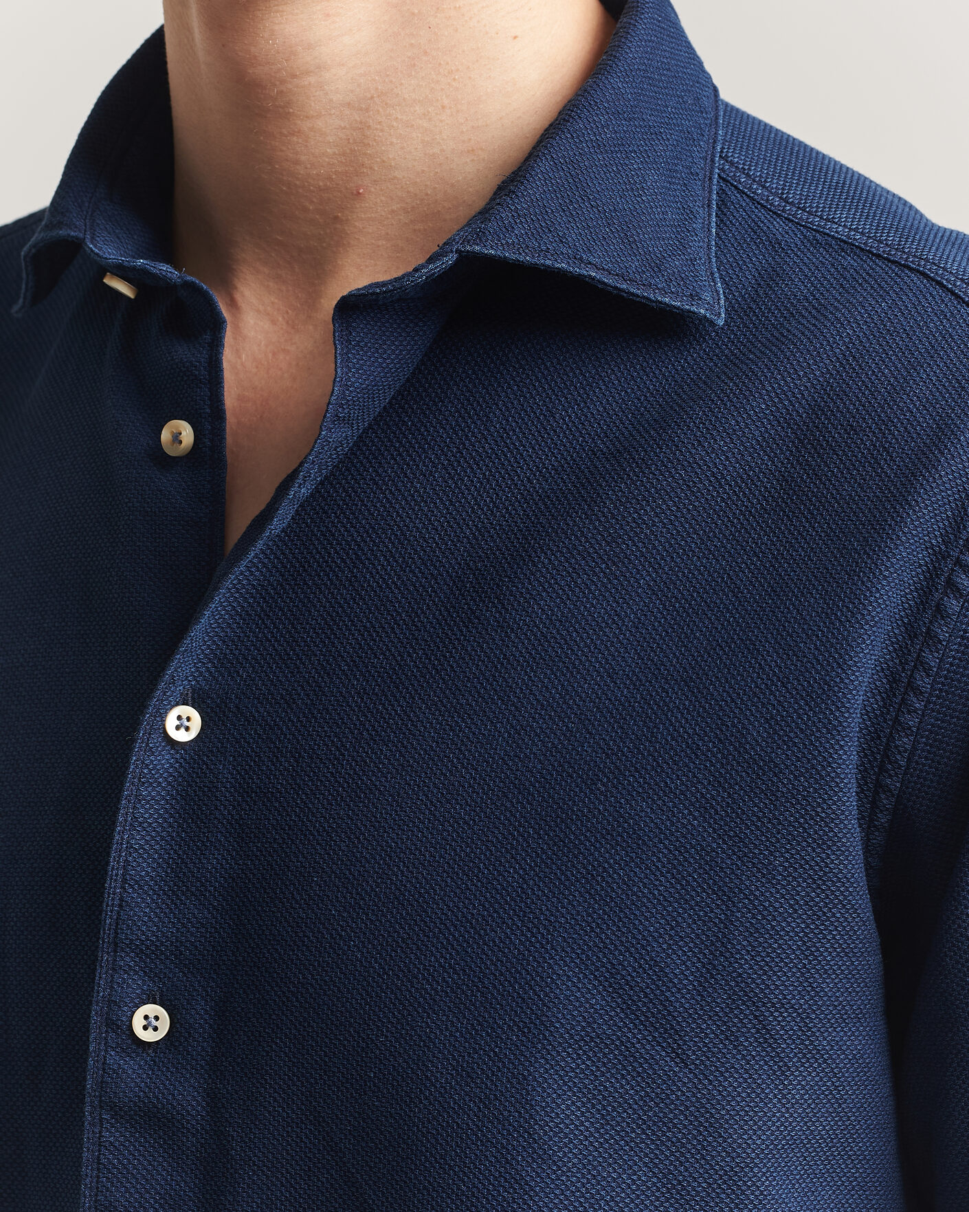 Heren | Overhemden | Stenströms | Regular Fit Structured Denim Shirt Navy