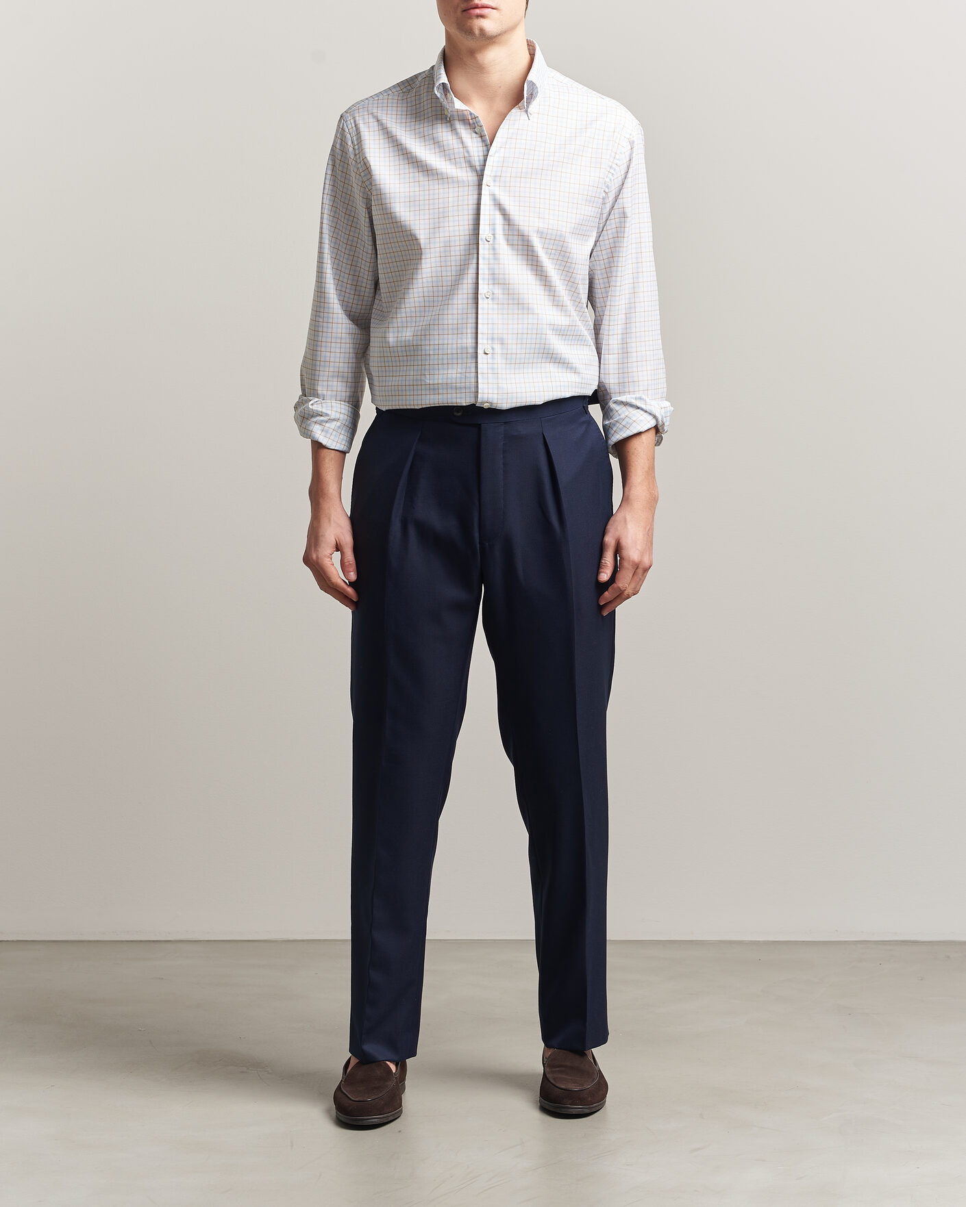 Heren | Overhemden | Stenströms | Regular Fit Checked Oxford Shirt Blue