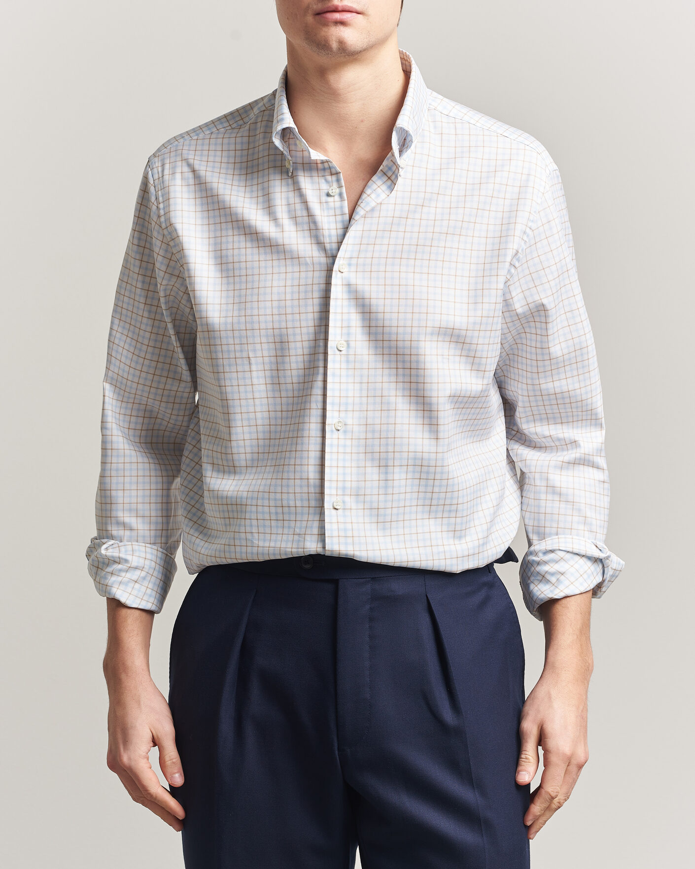 Heren | Overhemden | Stenströms | Regular Fit Checked Oxford Shirt Blue