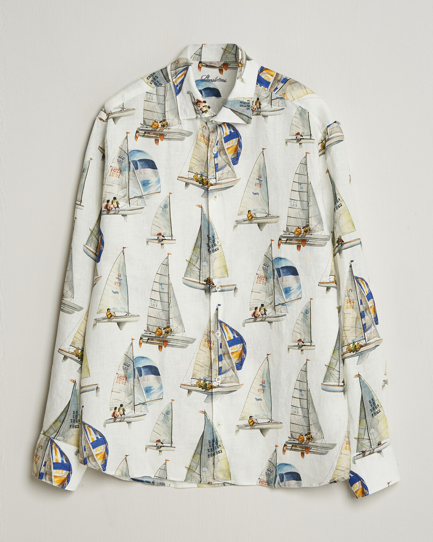 Heren | Overhemden | Stenströms | Regular Fit Printed Sailing Linen Shirt White