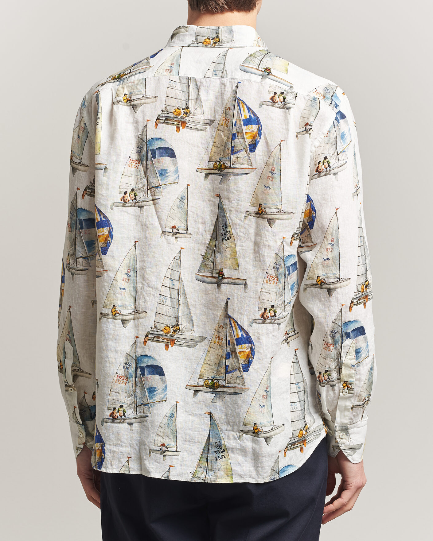 Heren | Overhemden | Stenströms | Regular Fit Printed Sailing Linen Shirt White