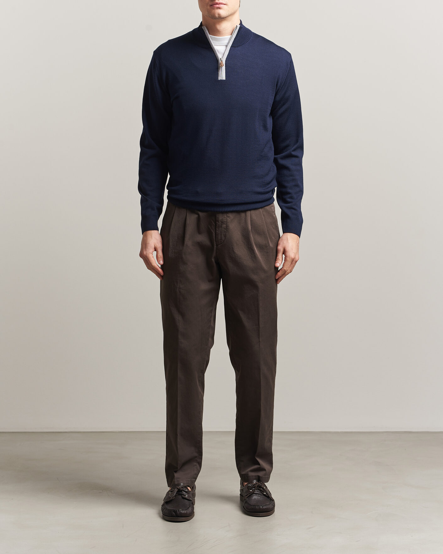 Heren | Truien | Stenströms | Merino Contrast Half-Zip Navy