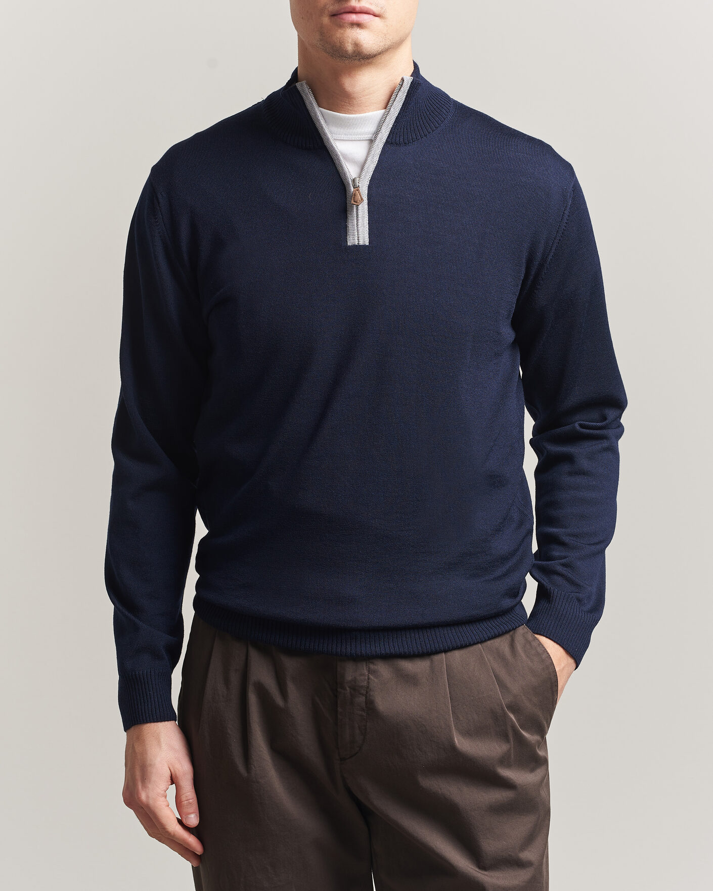 Heren | Truien | Stenströms | Merino Contrast Half-Zip Navy