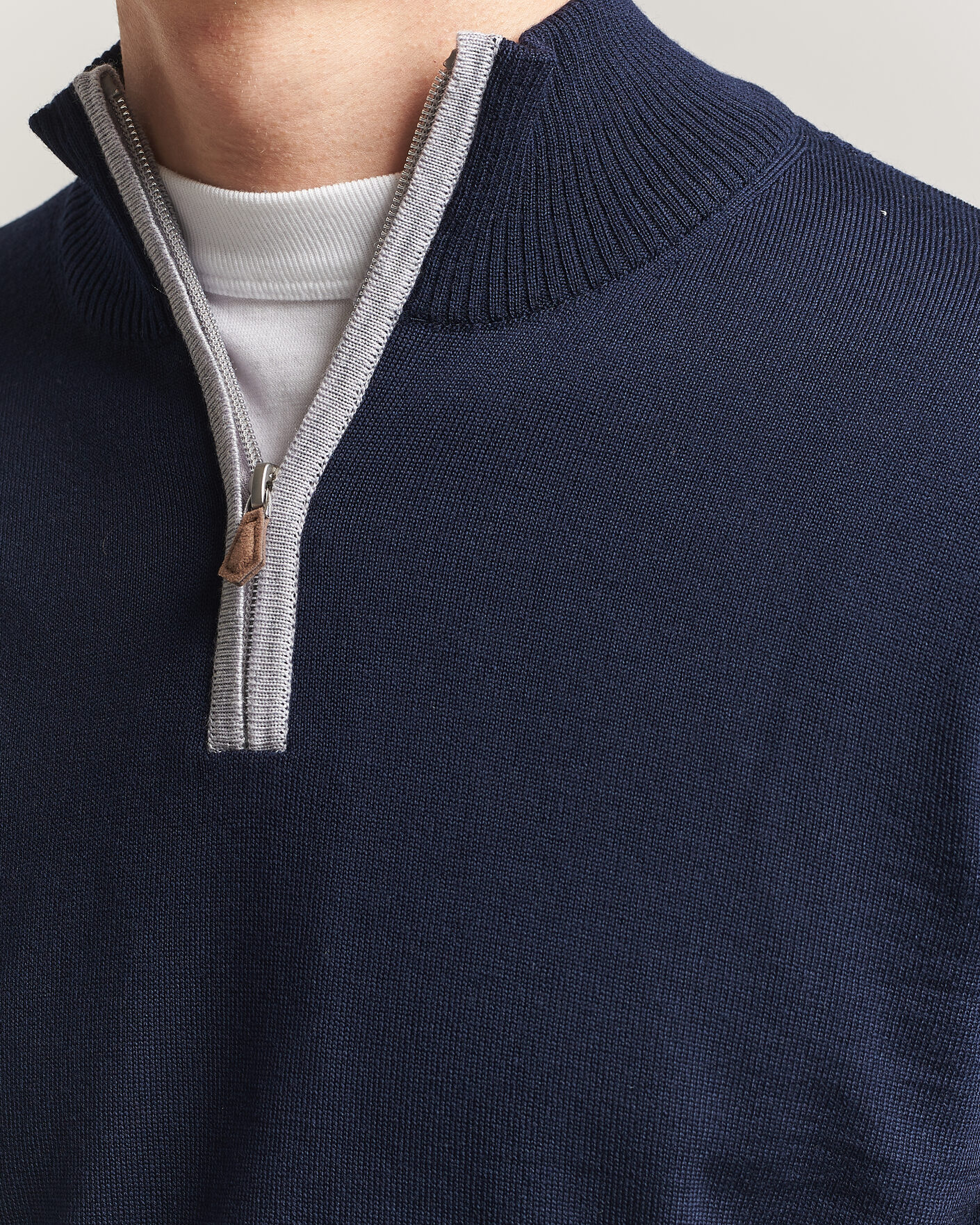 Heren | Truien | Stenströms | Merino Contrast Half-Zip Navy