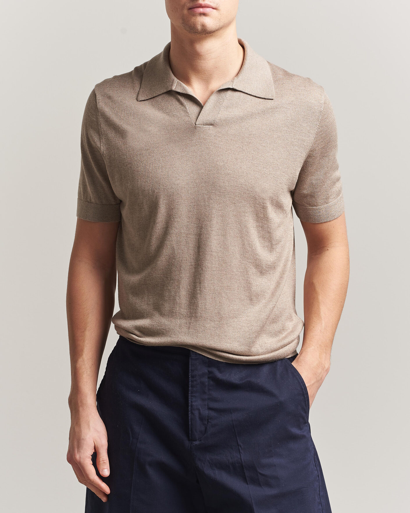 Heren | Polo's | Stenströms | Silk/Cashmere Polo Taupe