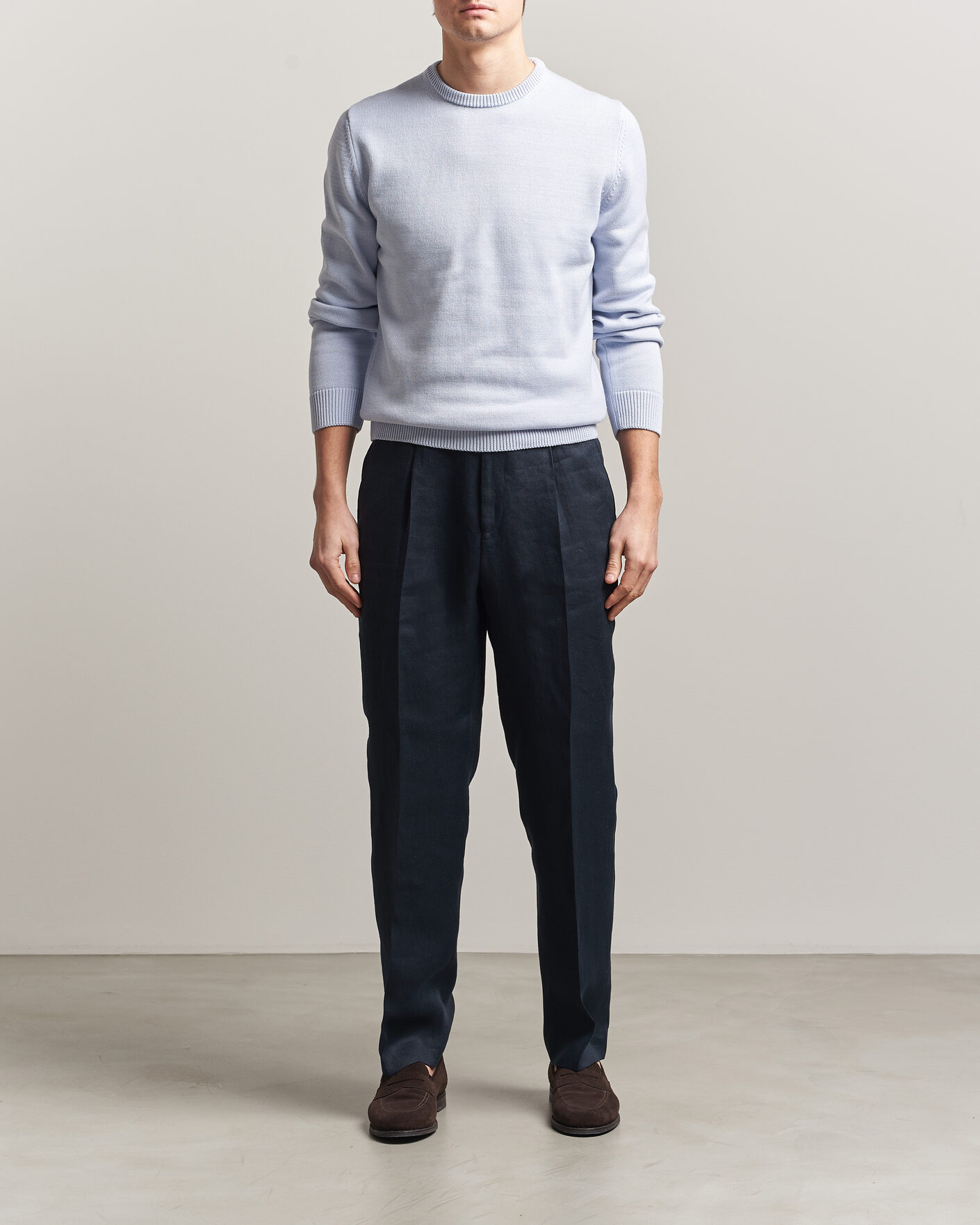 Heren | Truien | Stenströms | Organic Cotton Knitted Sweater Light Blue