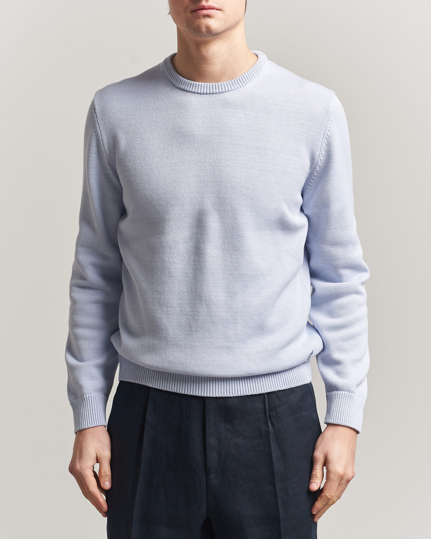 Heren | Truien | Stenströms | Organic Cotton Knitted Sweater Light Blue