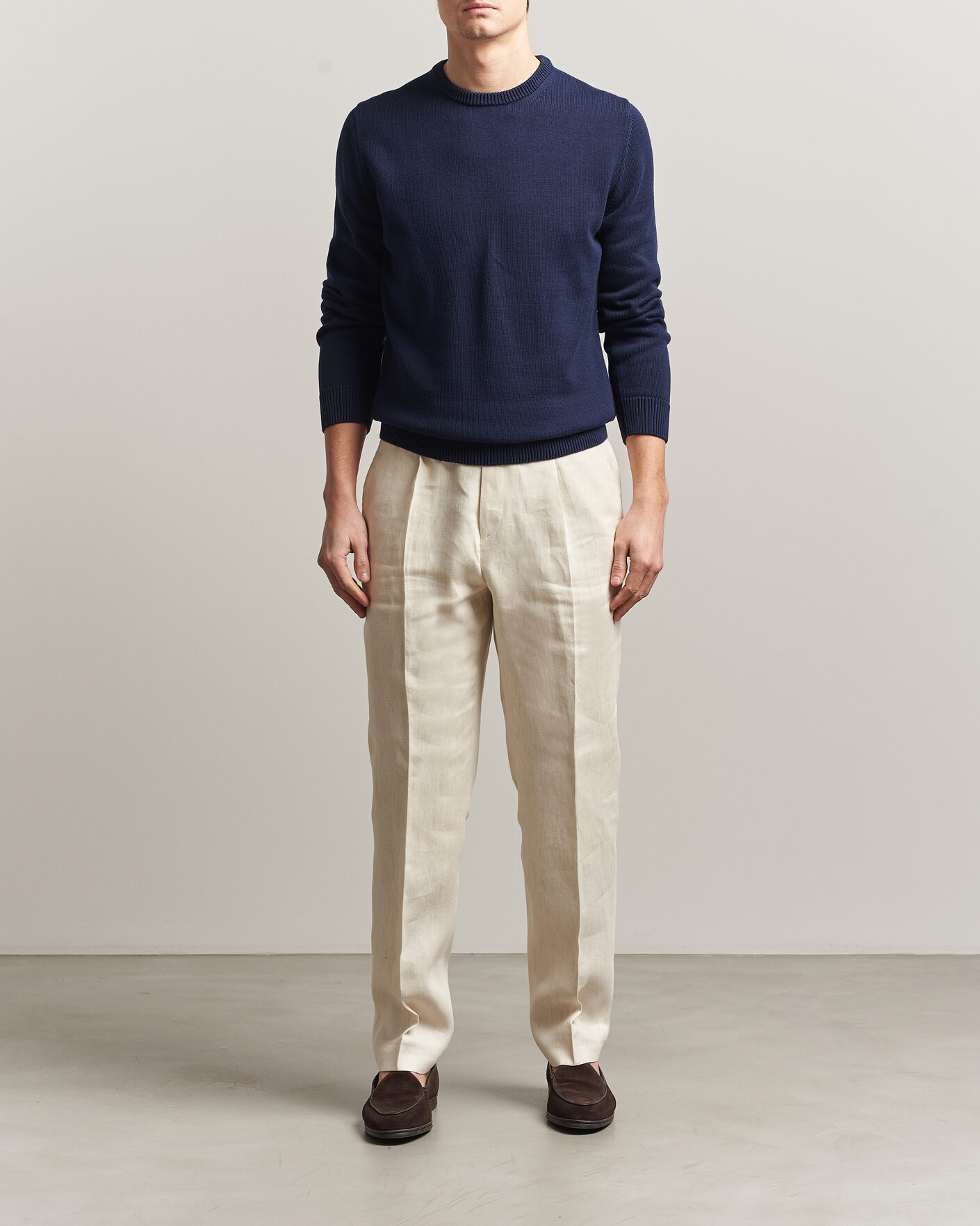 Heren | Truien | Stenströms | Organic Cotton Knitted Sweater Navy