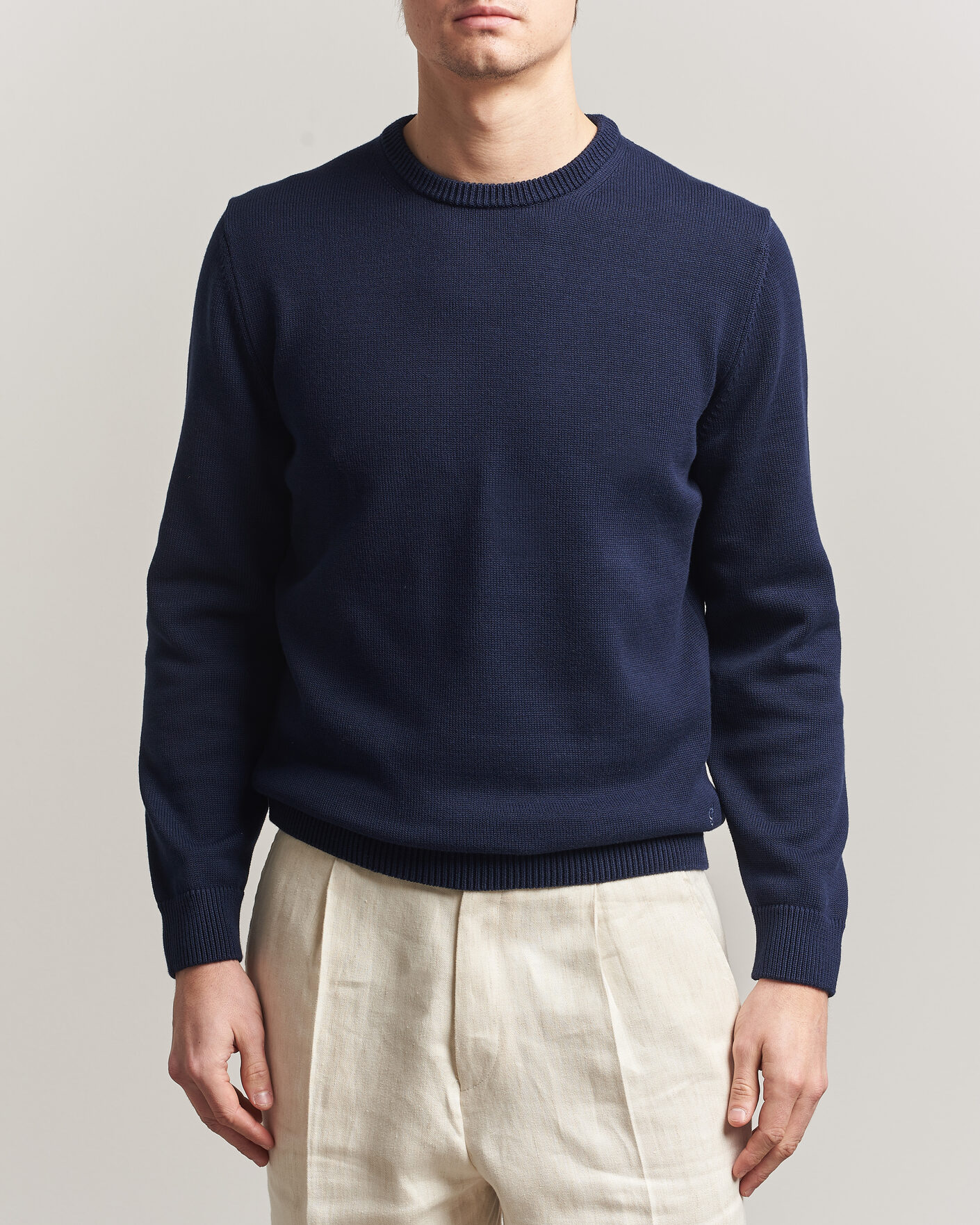 Heren | Truien | Stenströms | Organic Cotton Knitted Sweater Navy