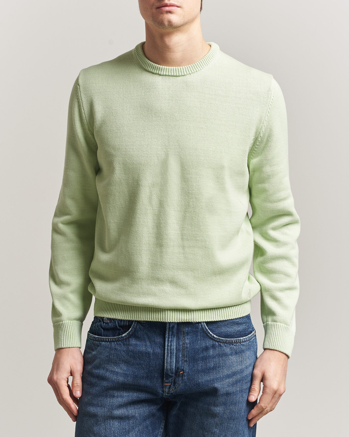 Heren | Truien | Stenströms | Organic Cotton Knitted Sweater Light Green