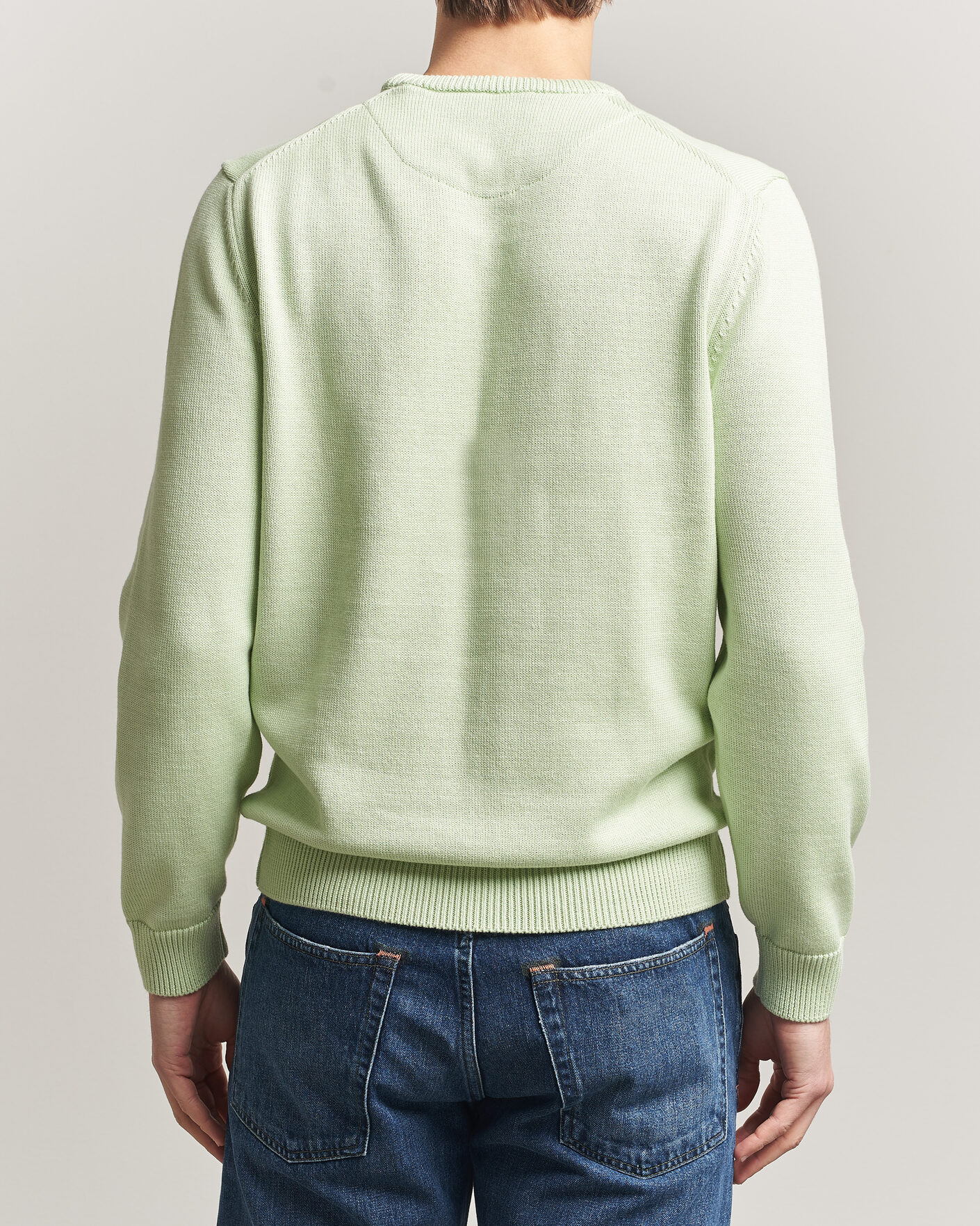 Heren | Truien | Stenströms | Organic Cotton Knitted Sweater Light Green