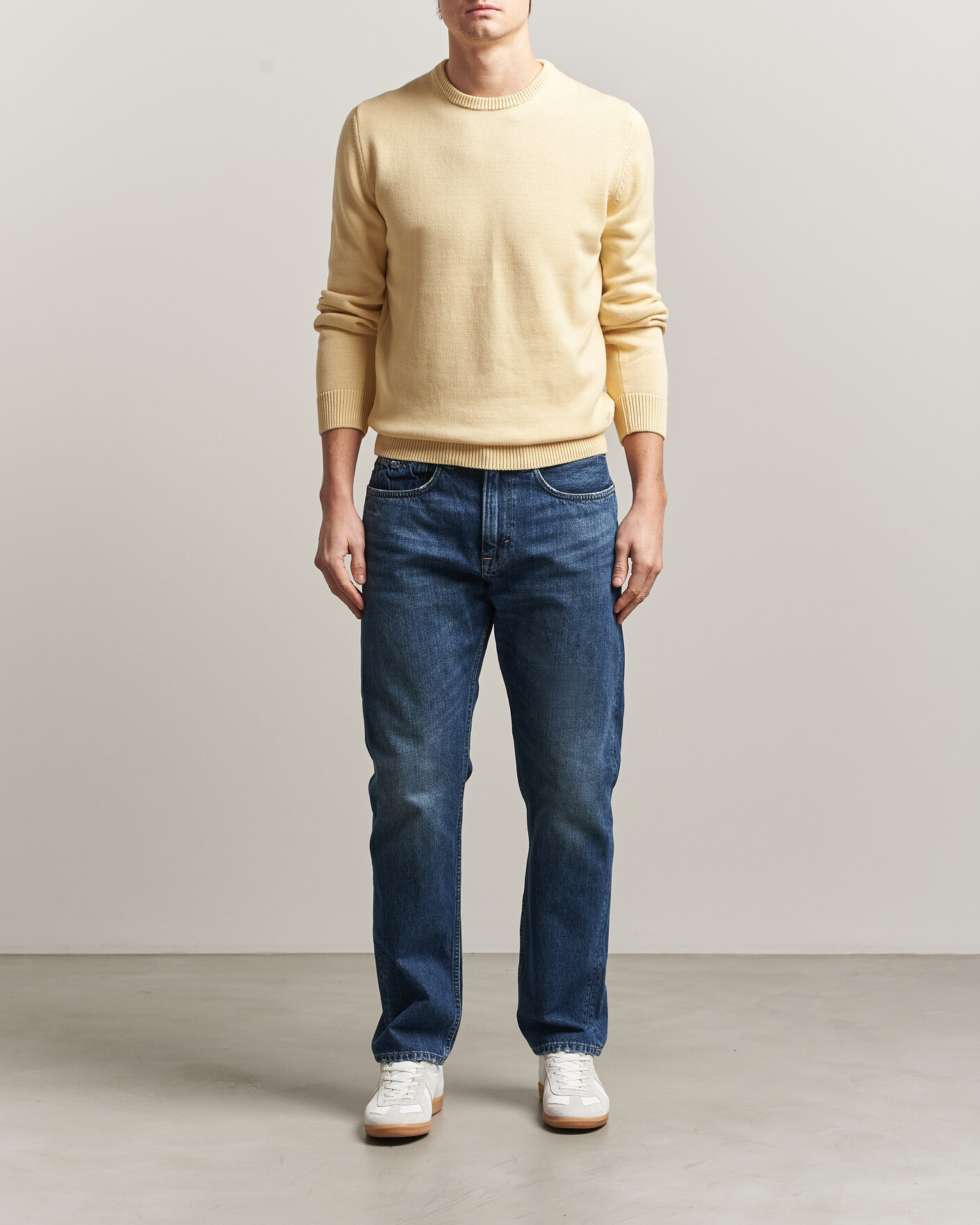 Heren | Truien | Stenströms | Organic Cotton Knitted Sweater Light Yellow