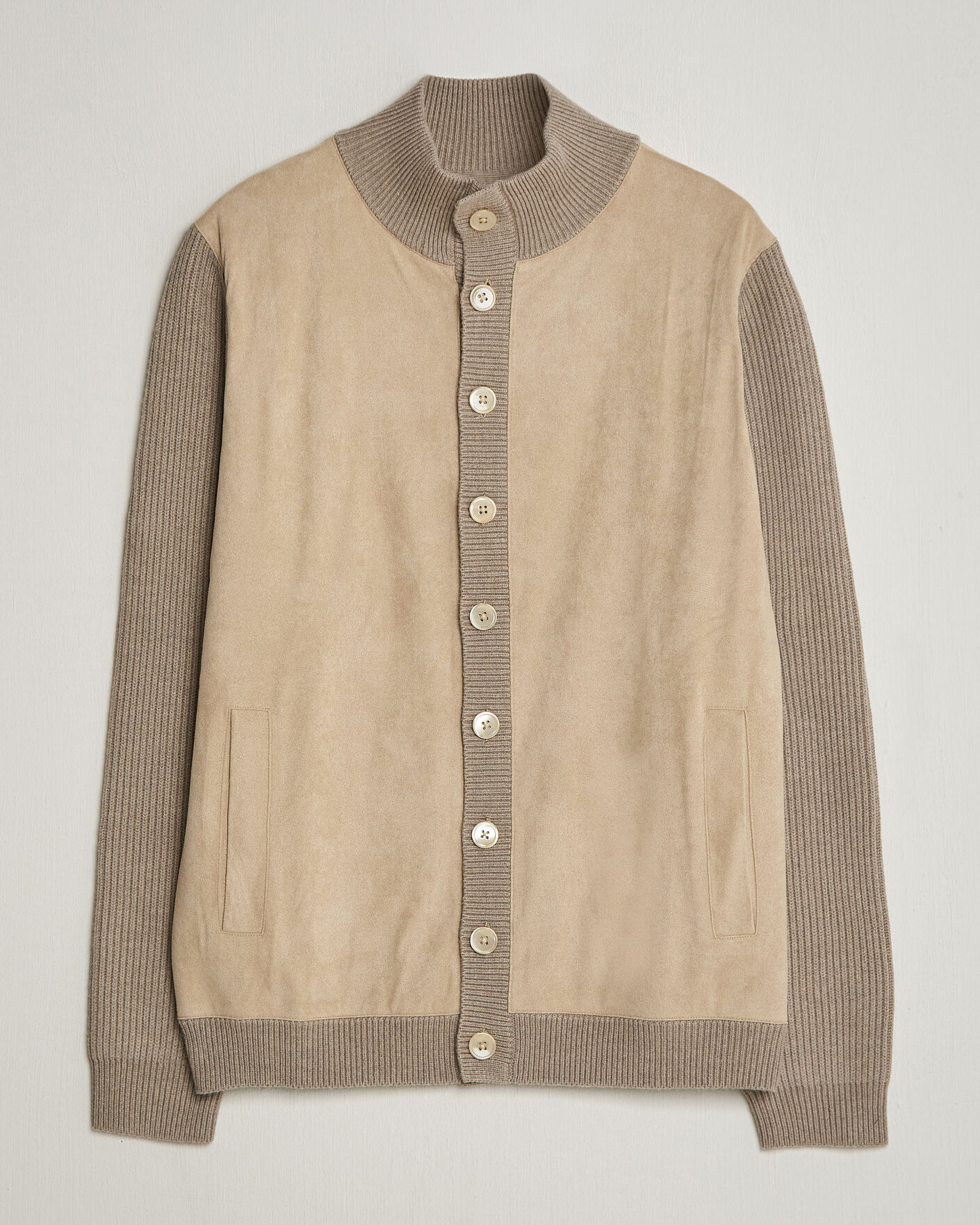 Heren | Truien | Stenströms | Knitted Hybrid Buttoned Alcantara Cardigan Taupe