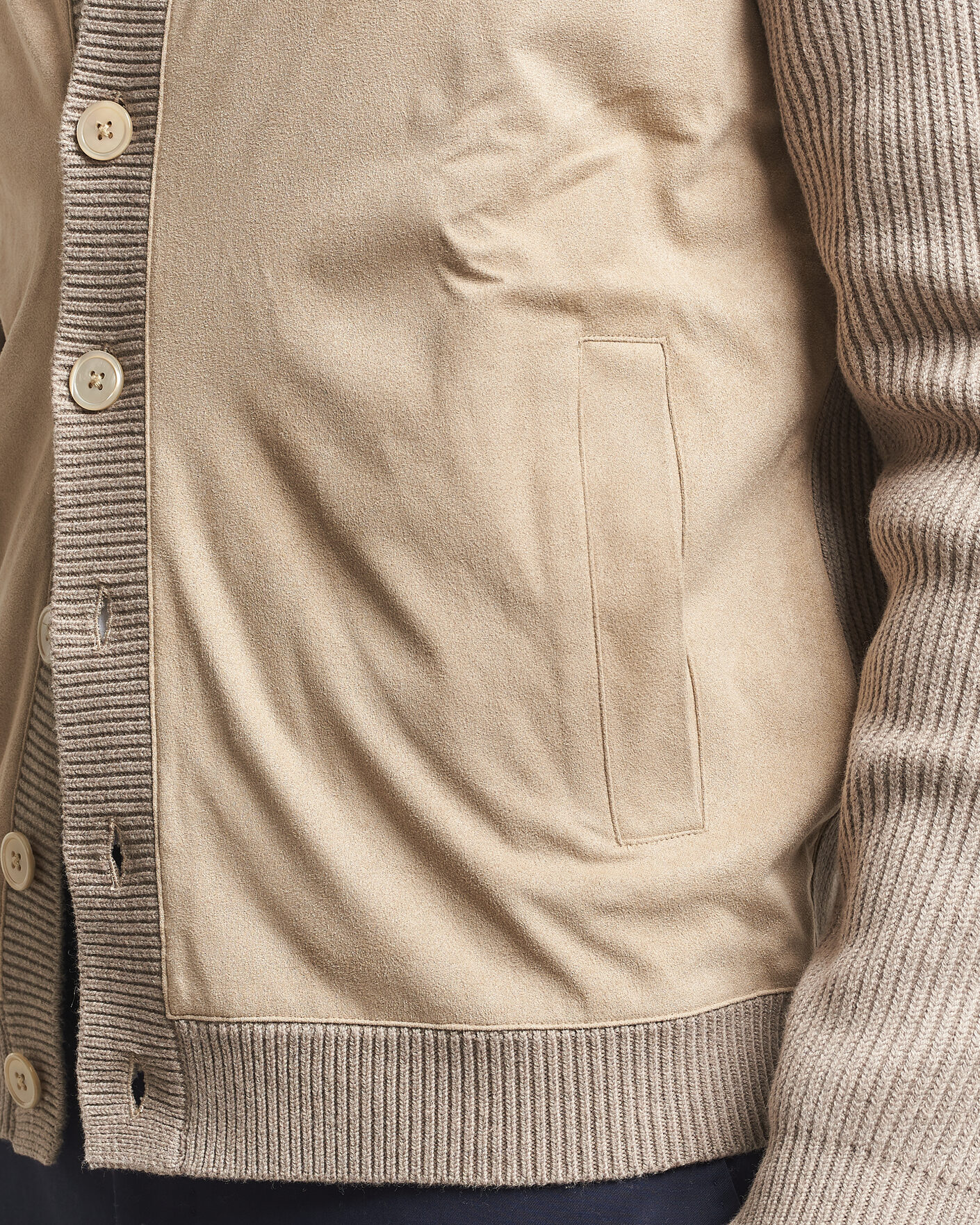 Heren | Truien | Stenströms | Knitted Hybrid Buttoned Alcantara Cardigan Taupe