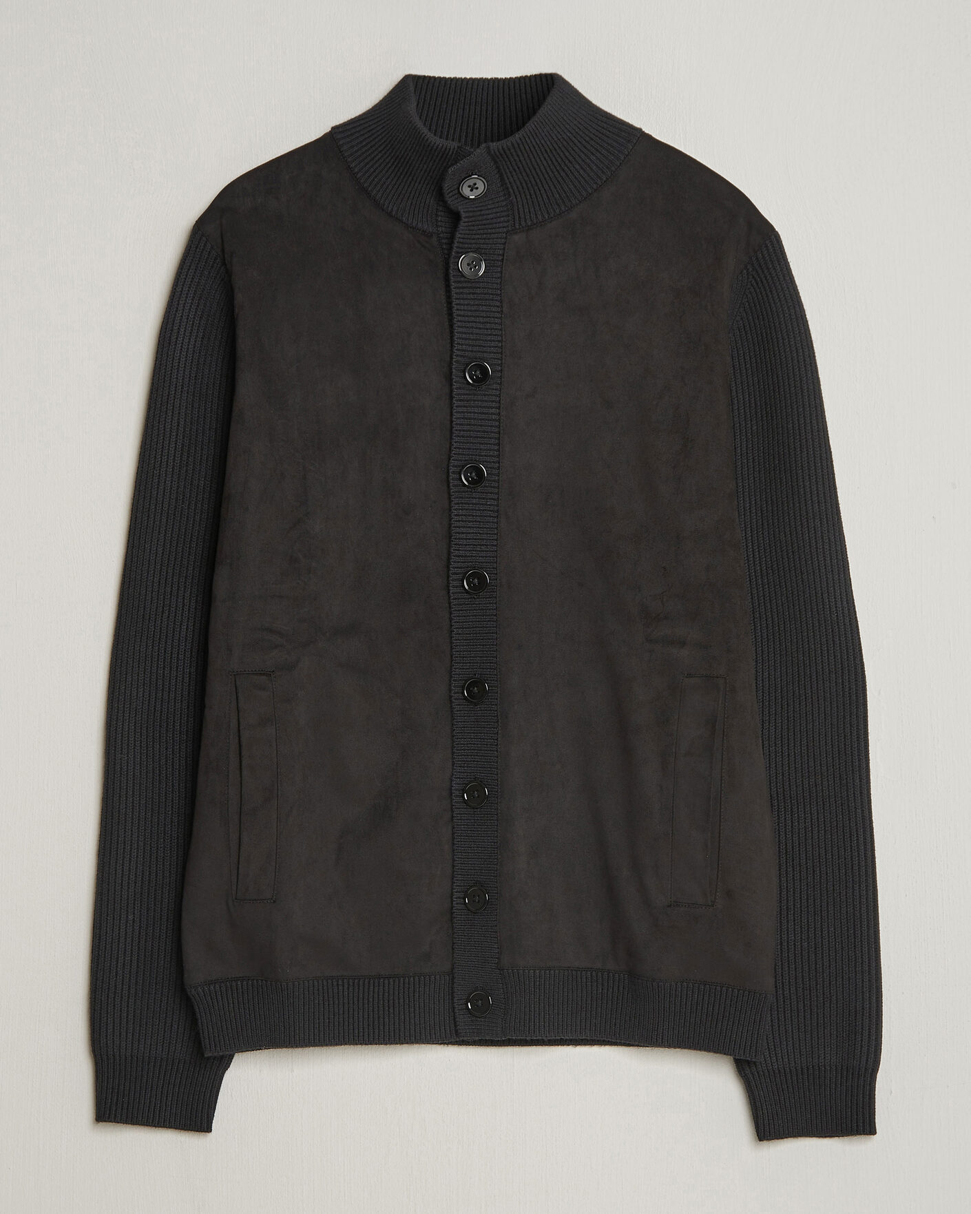 Heren | Truien | Stenströms | Knitted Hybrid Buttoned Alcantara Cardigan Black