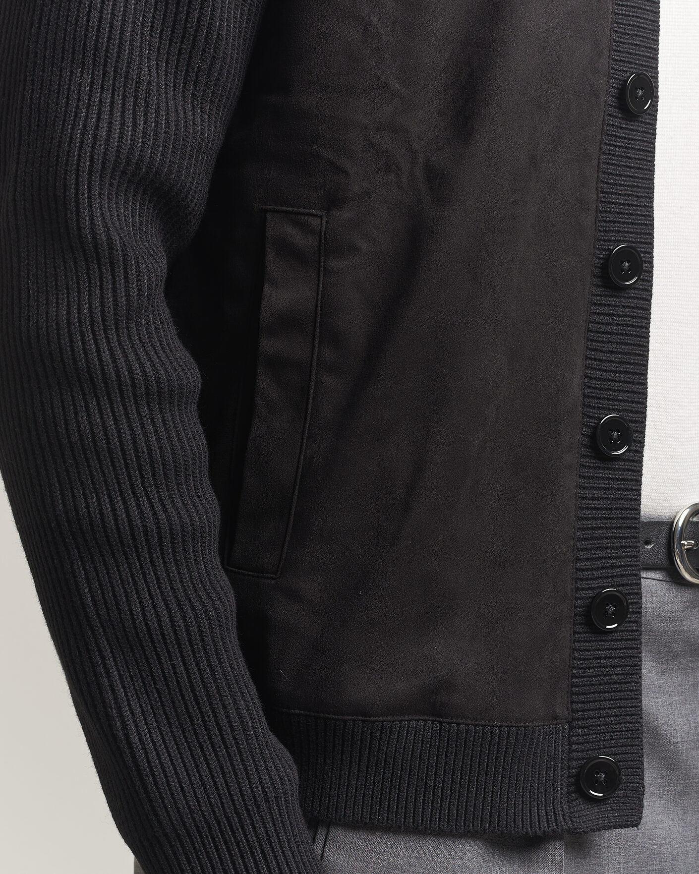 Heren | Truien | Stenströms | Knitted Hybrid Buttoned Alcantara Cardigan Black