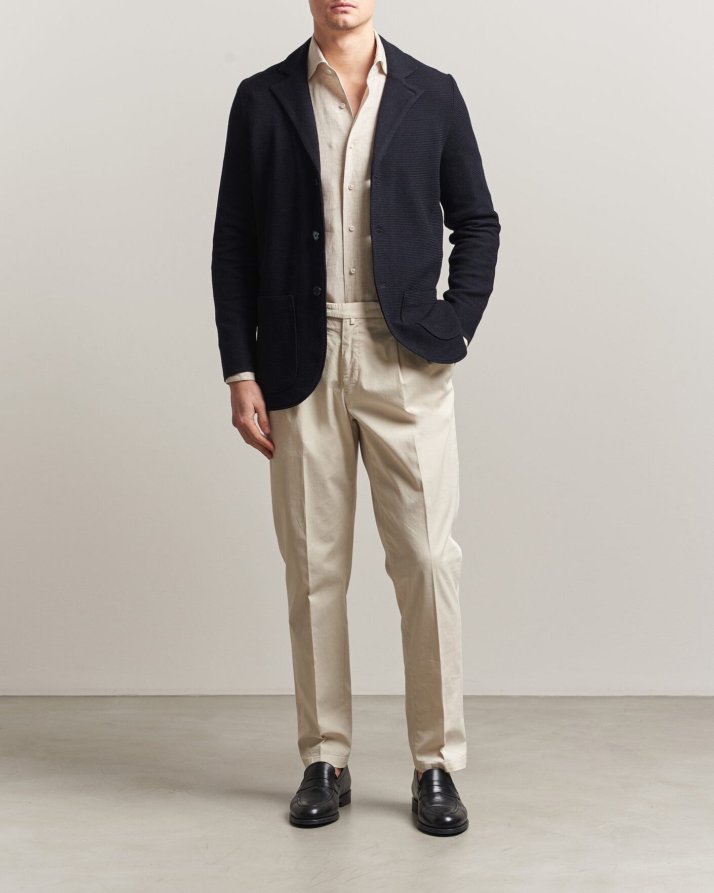 Heren | Blazers | Stenströms | Milano Knitted Textured Blazer Navy