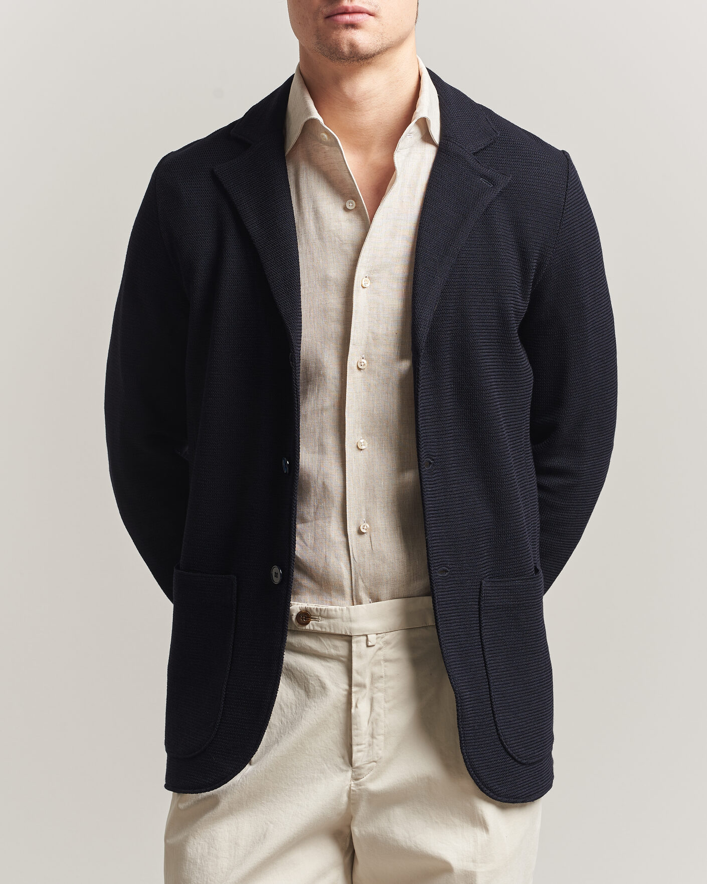 Heren | Blazers | Stenströms | Milano Knitted Textured Blazer Navy