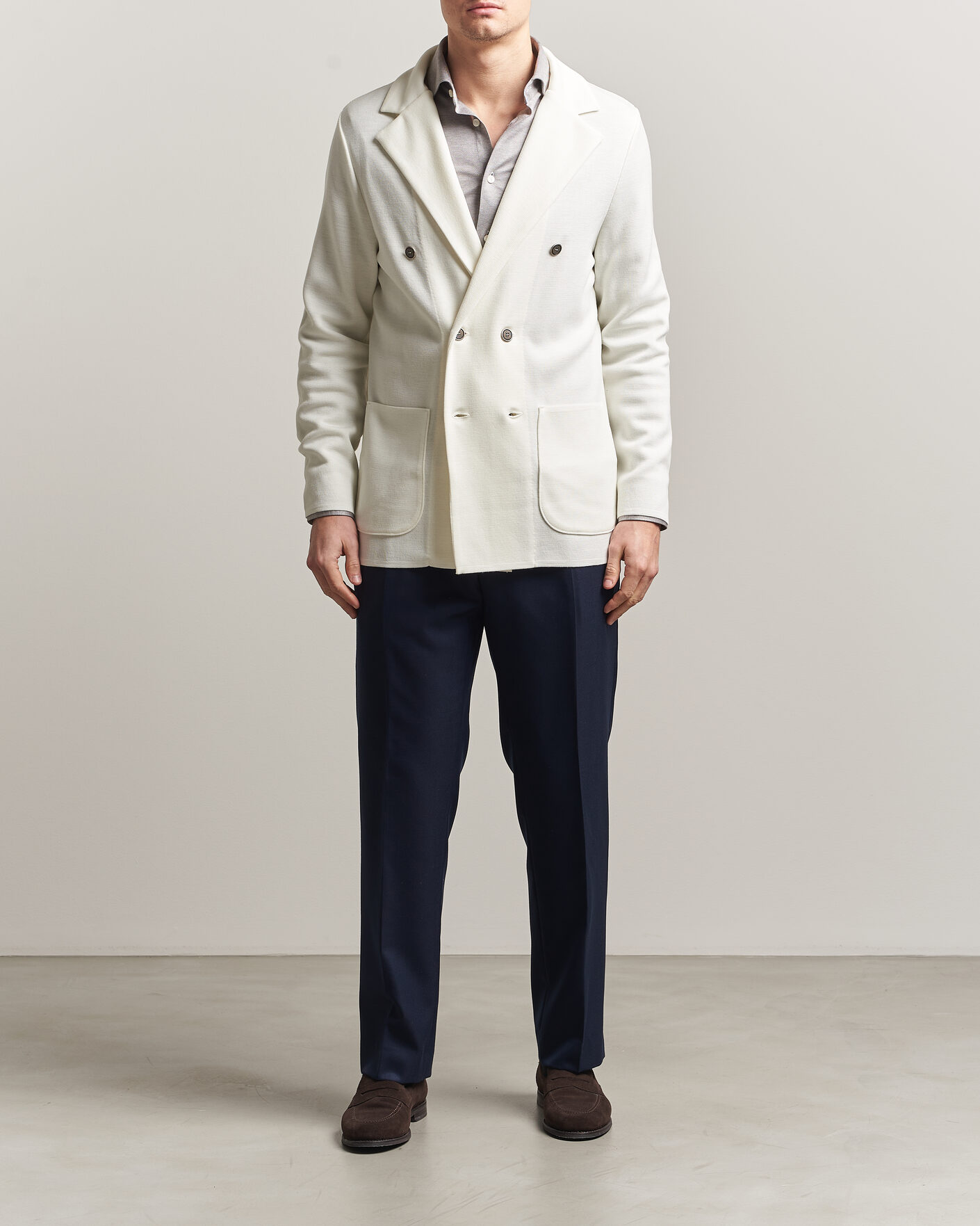 Heren | Blazers | Stenströms | Milano Knitted DB Textured Blazer White