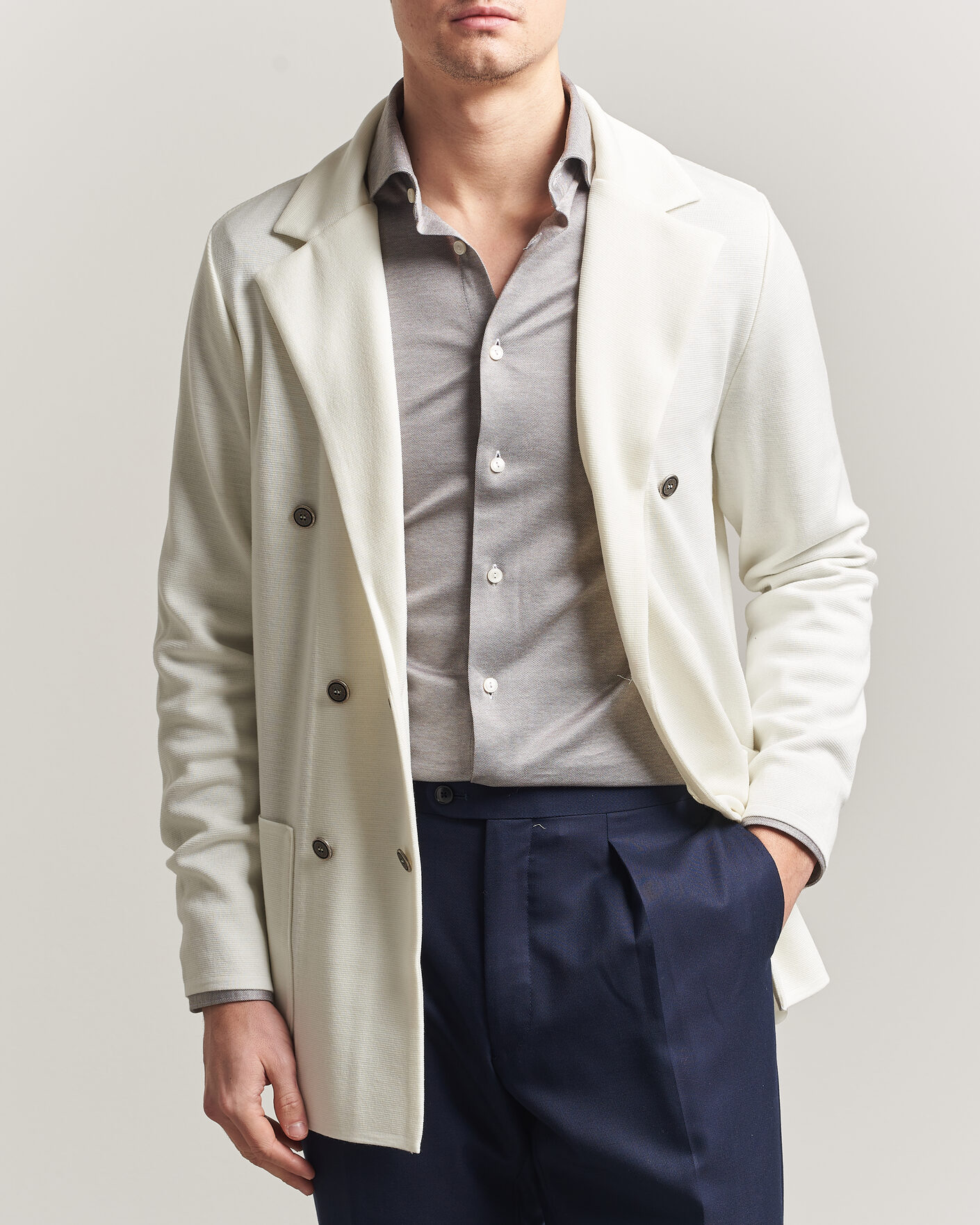 Heren | Blazers | Stenströms | Milano Knitted DB Textured Blazer White