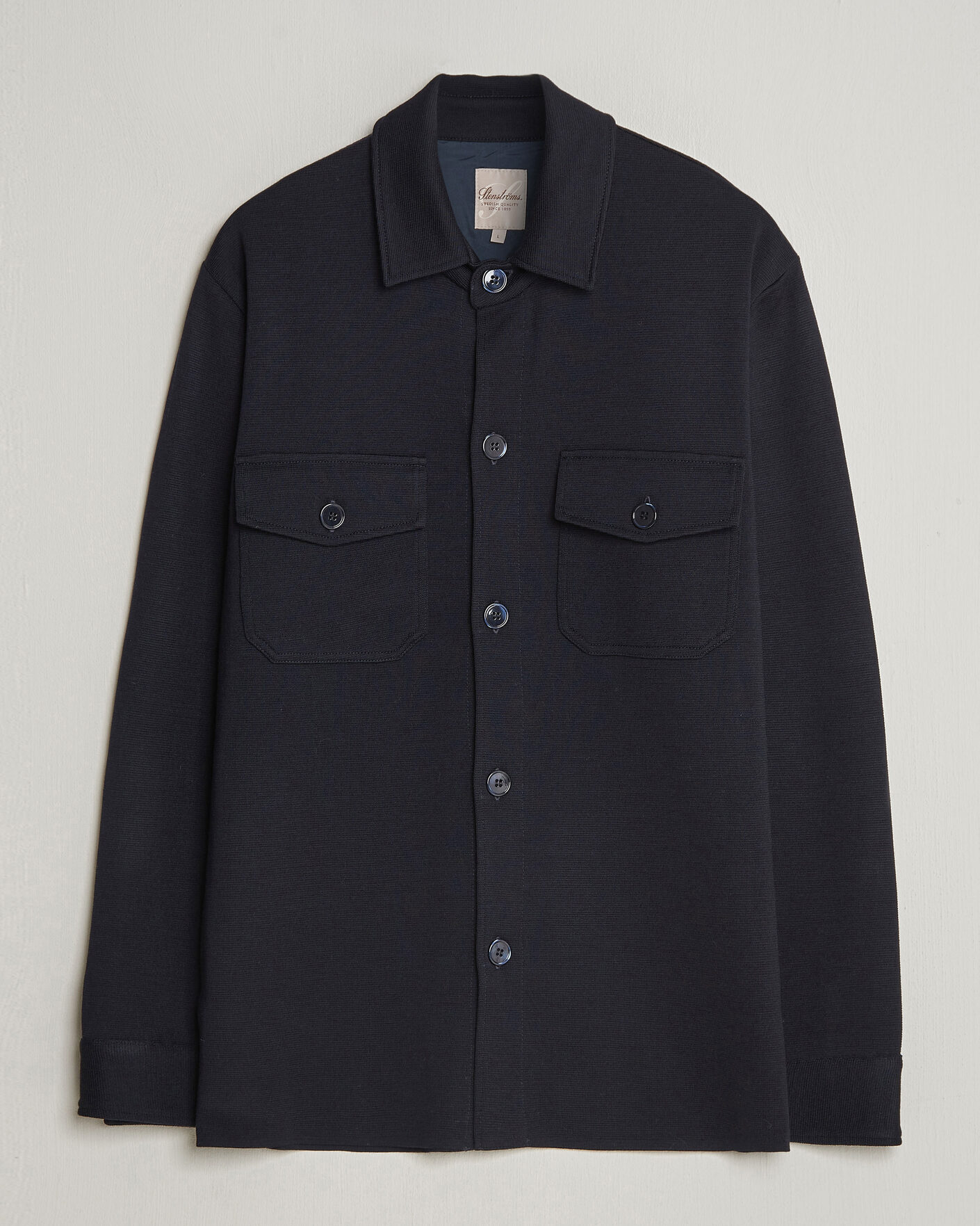 Heren | Truien | Stenströms | Milano Knitted Merino Overshirt Navy