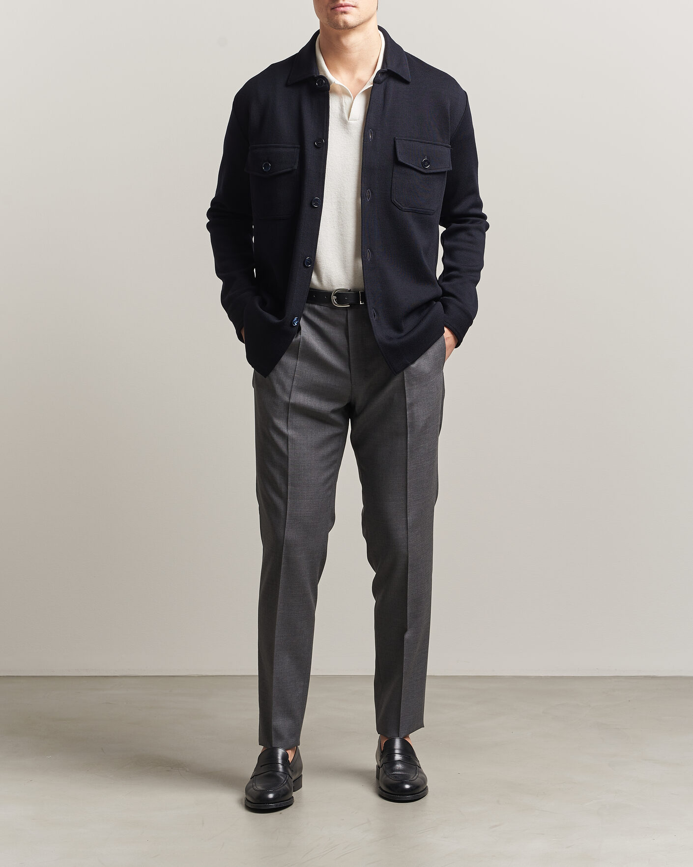 Heren | Truien | Stenströms | Milano Knitted Merino Overshirt Navy