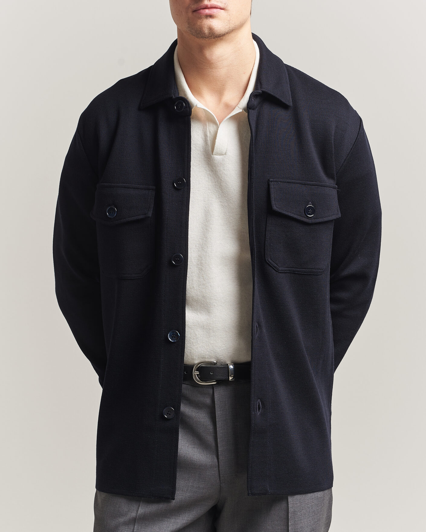 Heren | Truien | Stenströms | Milano Knitted Merino Overshirt Navy