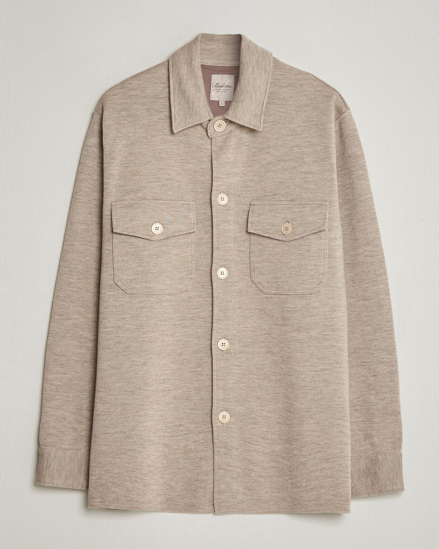 Heren | Truien | Stenströms | Milano Knitted Merino Overshirt Beige