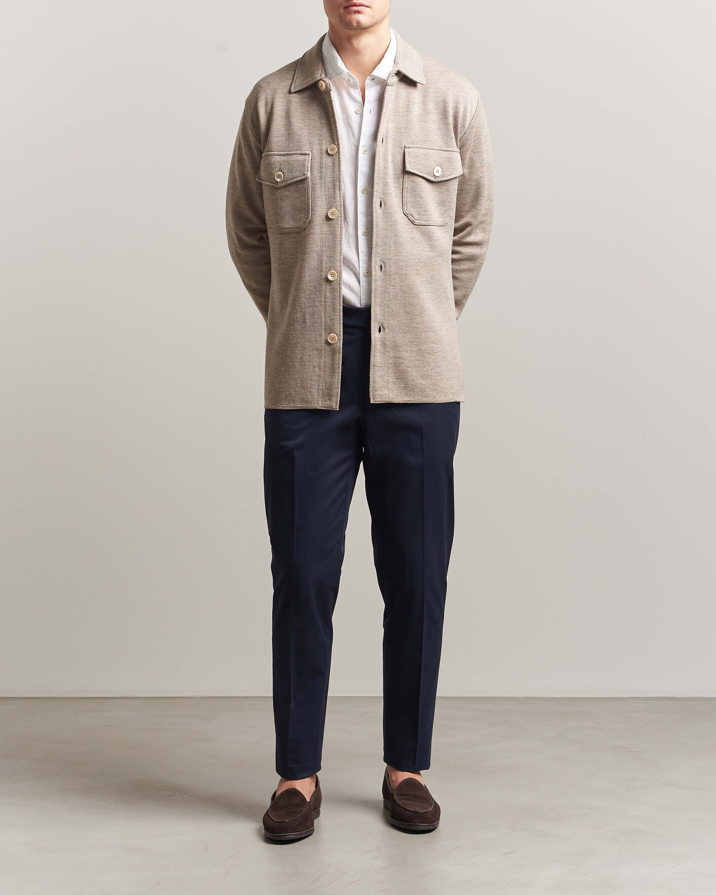 Heren | Truien | Stenströms | Milano Knitted Merino Overshirt Beige