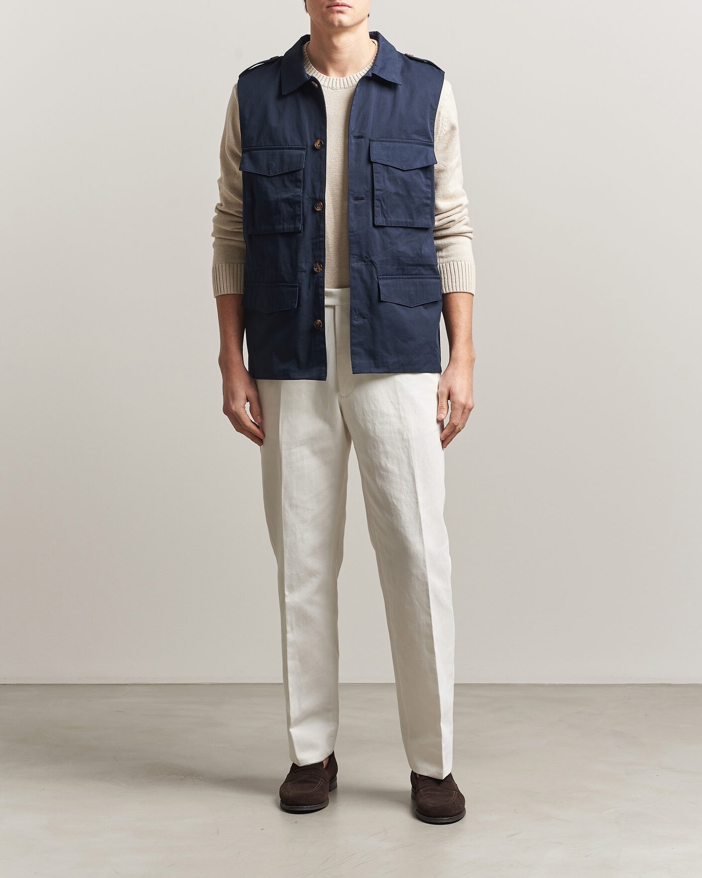 Heren | Gilets | Stenströms | Cotton Twill Vest Navy