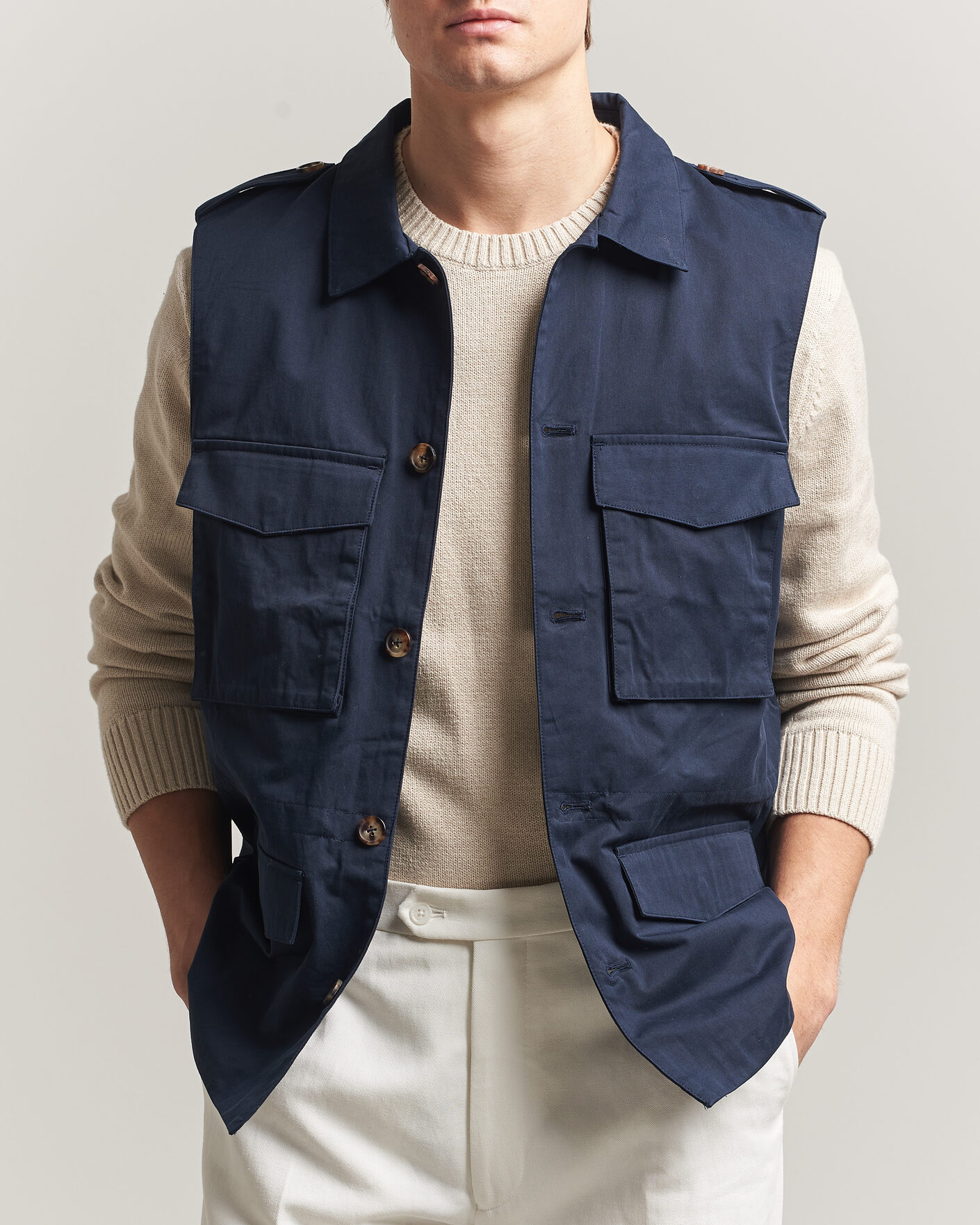 Heren | Gilets | Stenströms | Cotton Twill Vest Navy