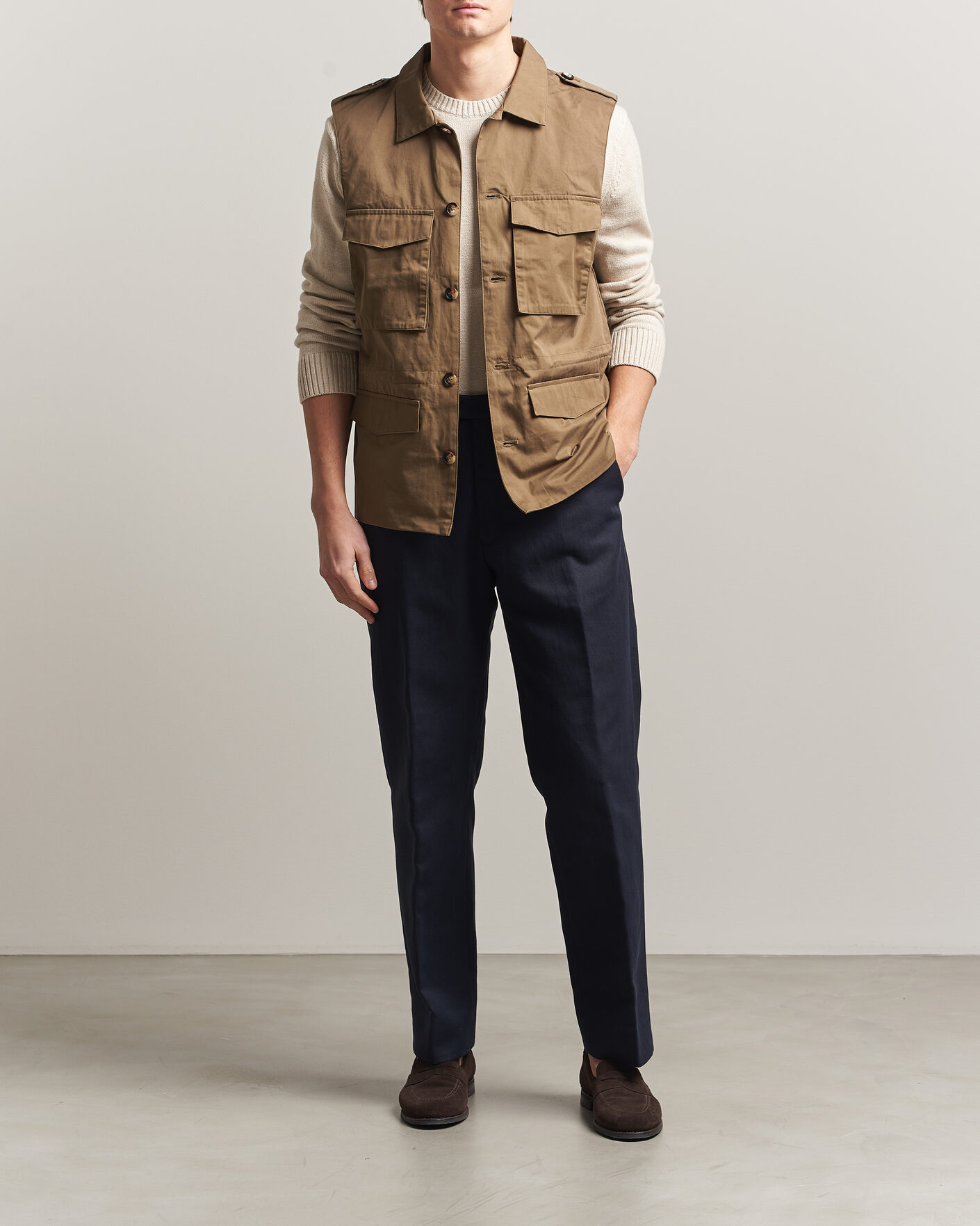 Heren | Gilets | Stenströms | Cotton  Twill Vest Olive