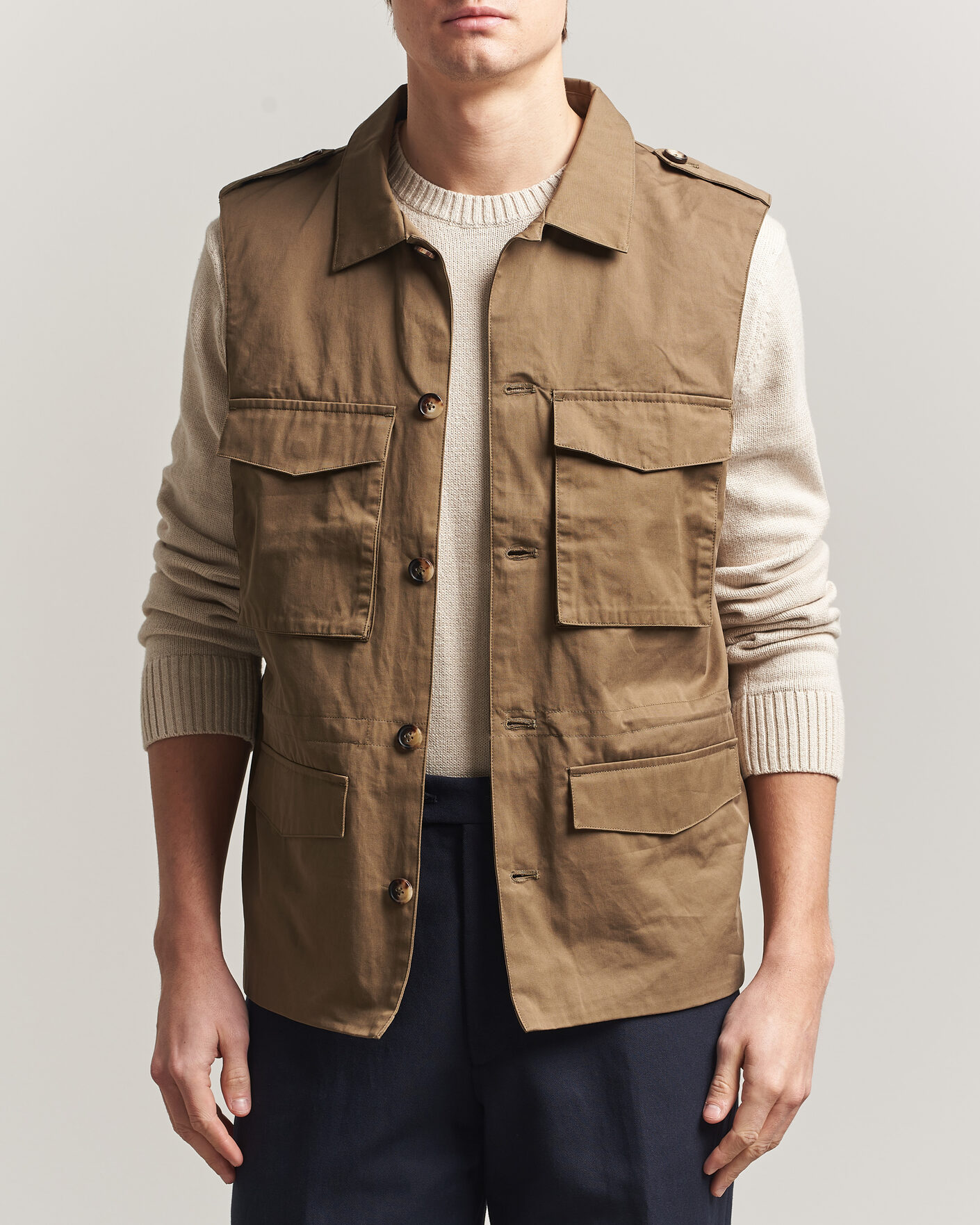 Heren | Gilets | Stenströms | Cotton Twill Vest Olive