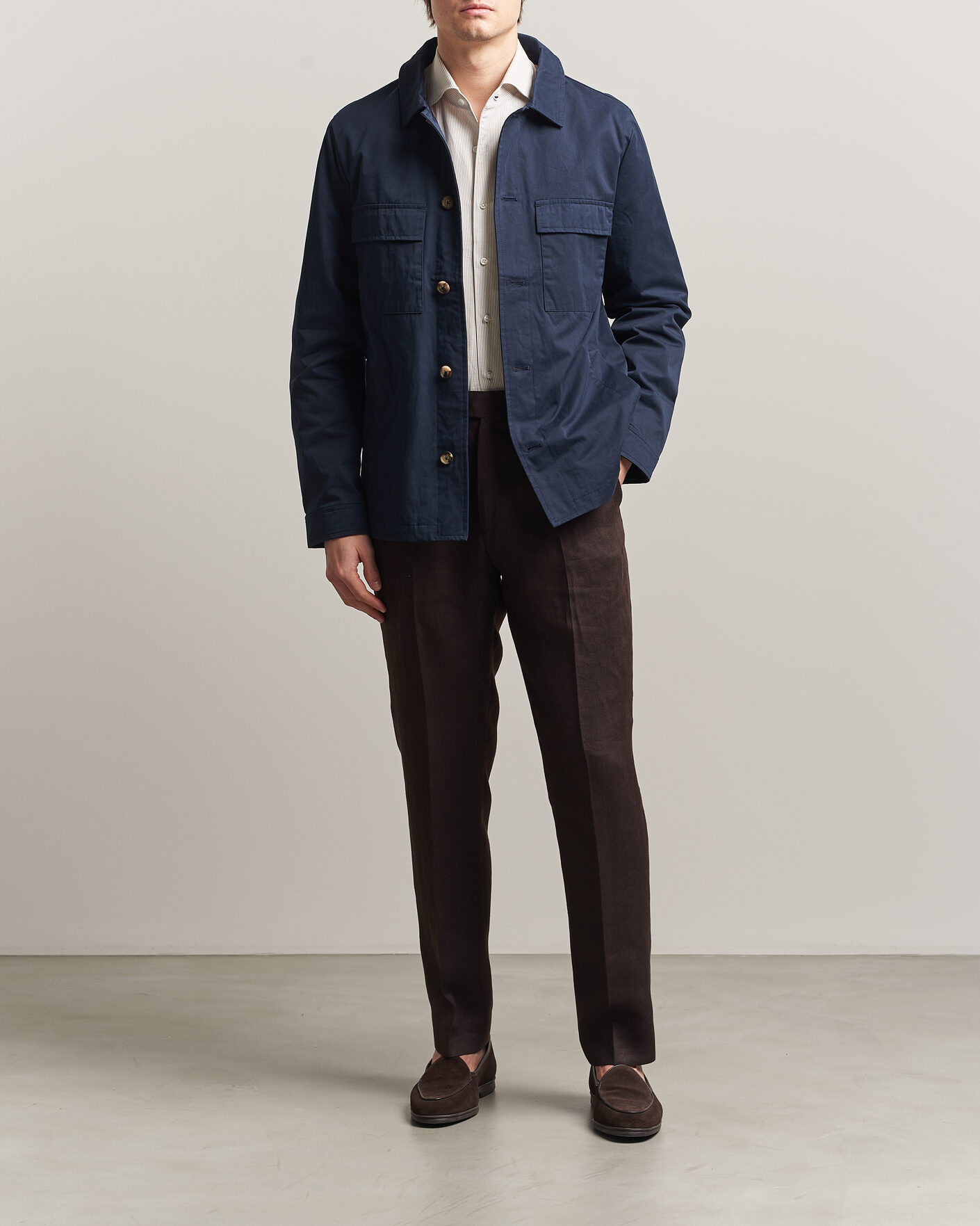 Heren | Jassen | Stenströms | Cotton Twill Overshirt Navy