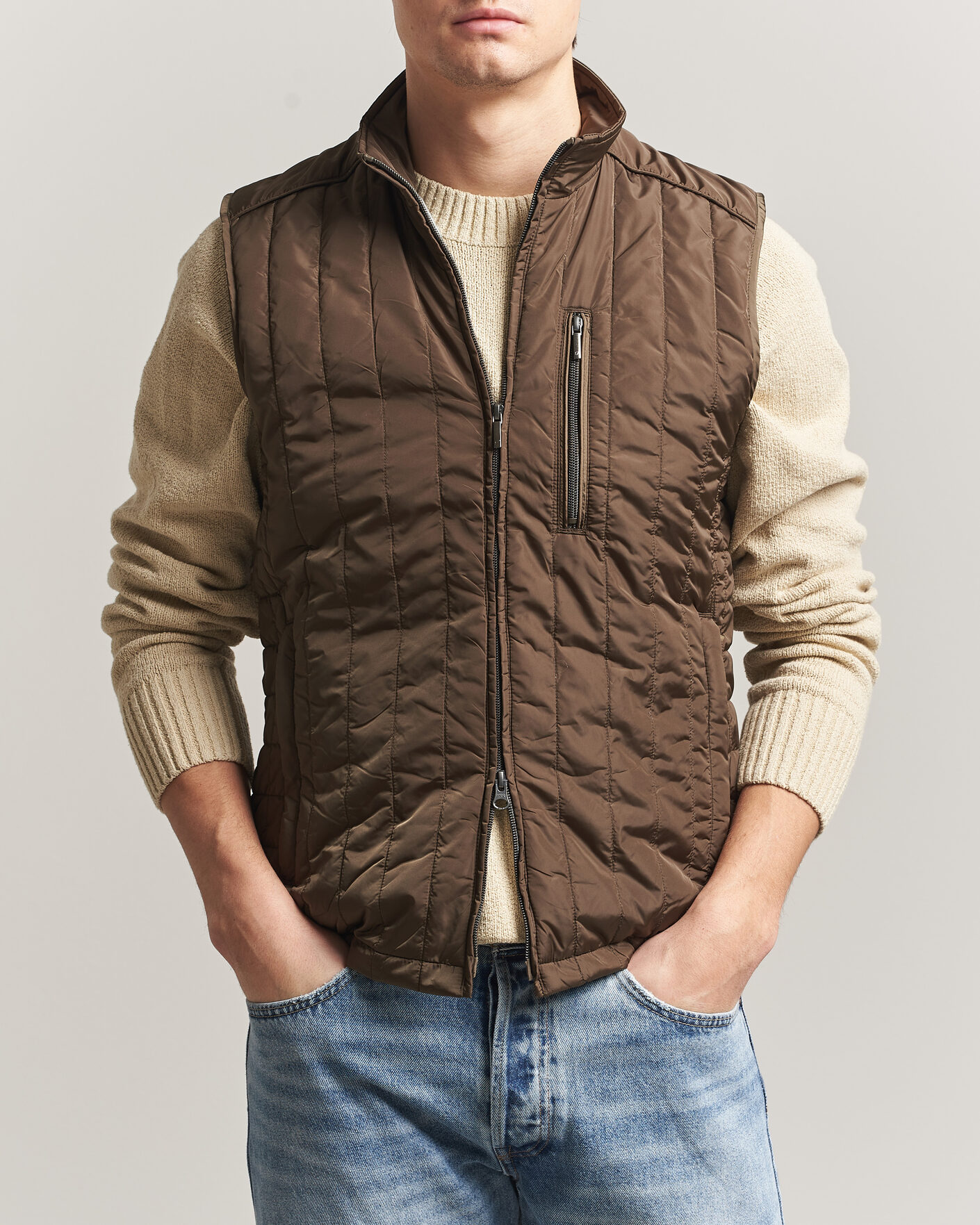 Heren | Gilets | Stenströms | Nylon Quilted Light Padded Vest Olive