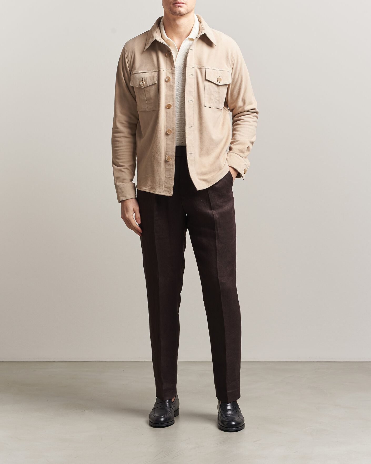 Heren | Jassen | Stenströms | Suede Pocket Overshirt Beige
