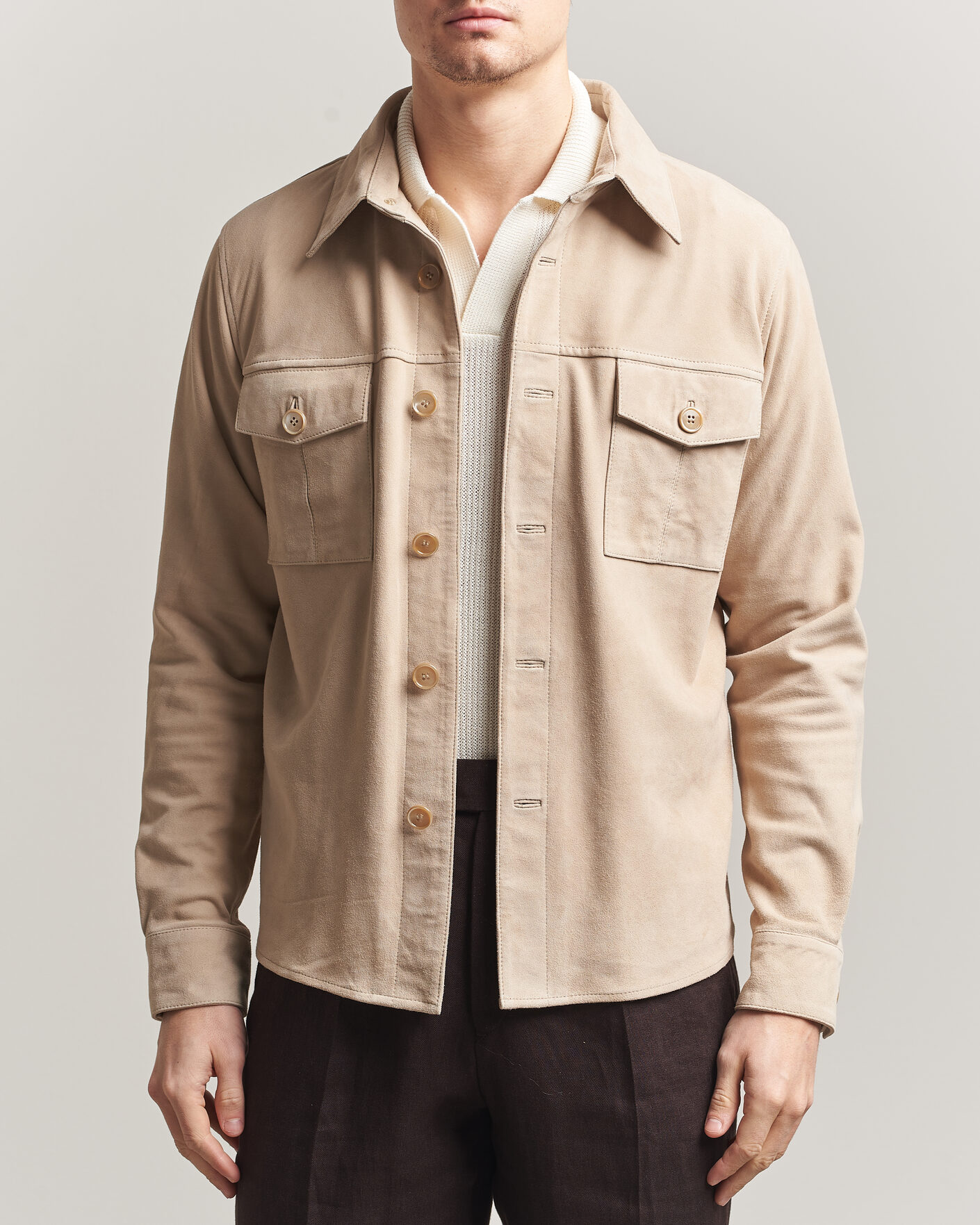Heren | Jassen | Stenströms | Suede Pocket Overshirt Beige
