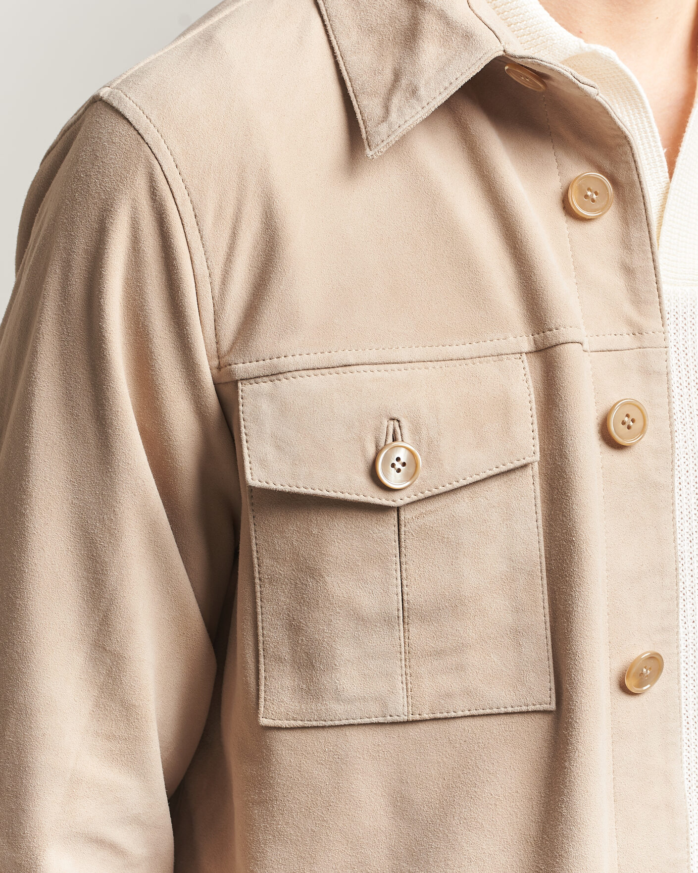 Heren | Jassen | Stenströms | Suede Pocket Overshirt Beige