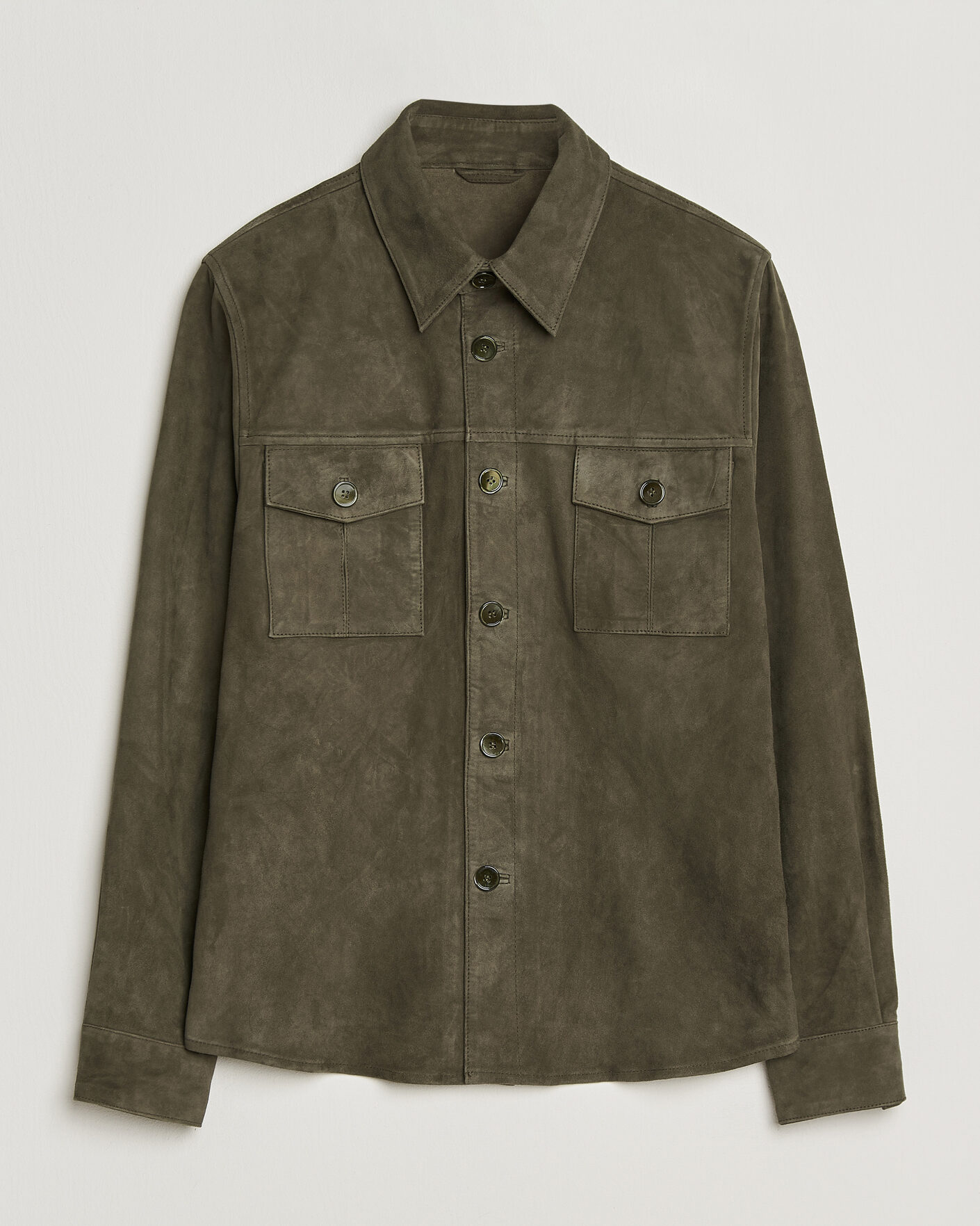 Heren | Jassen | Stenströms | Suede Pocket Overshirt Olive