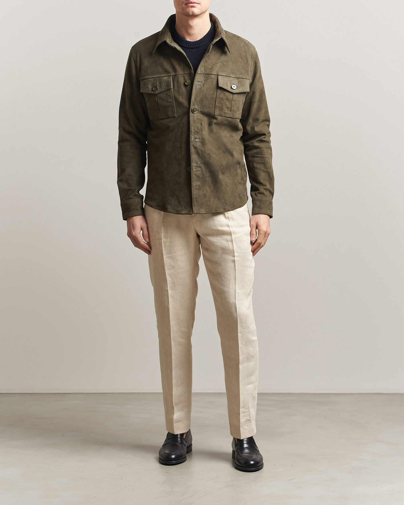 Heren | Jassen | Stenströms | Suede Pocket Overshirt Olive