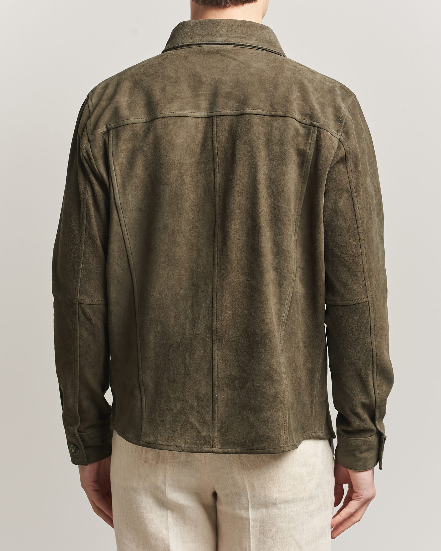 Heren | Jassen | Stenströms | Suede Pocket Overshirt Olive